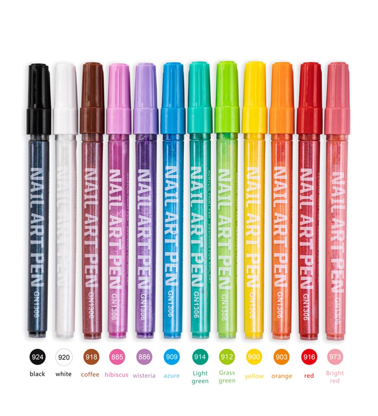 12 Pcs Nail Art Pens Set - Acrylic Nail Polish & Graffiti Painting Pens for Salon DIY Design - Buy Online on GoSupps.com