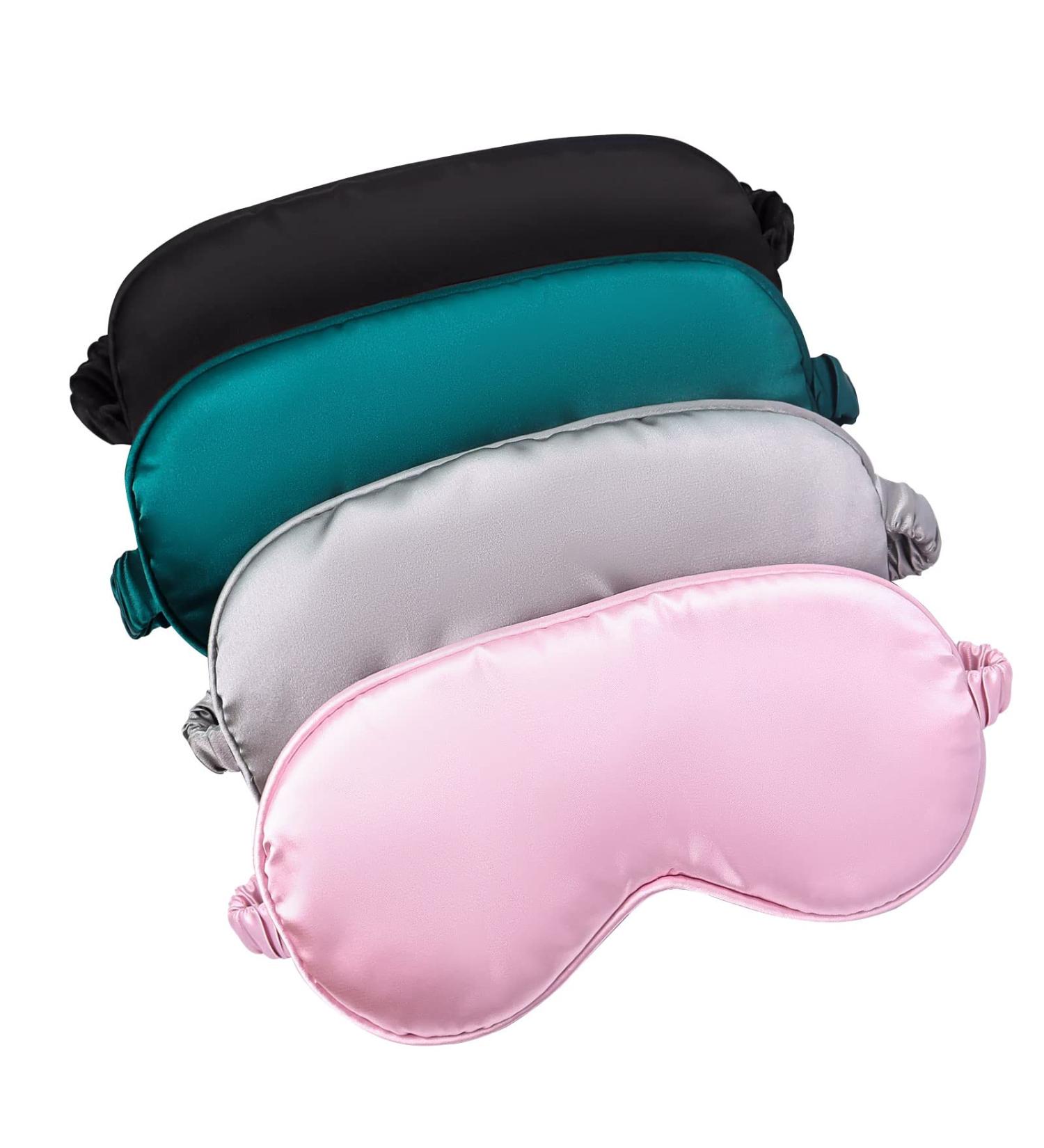4 Pcs Silk Sleep Mask Set - Soft Satin Eye Covers for Sleeping & Travel - Elastic Strap Eyeshade for Men & Women - 4 Colors Available - Buy Online on GoSupps.com