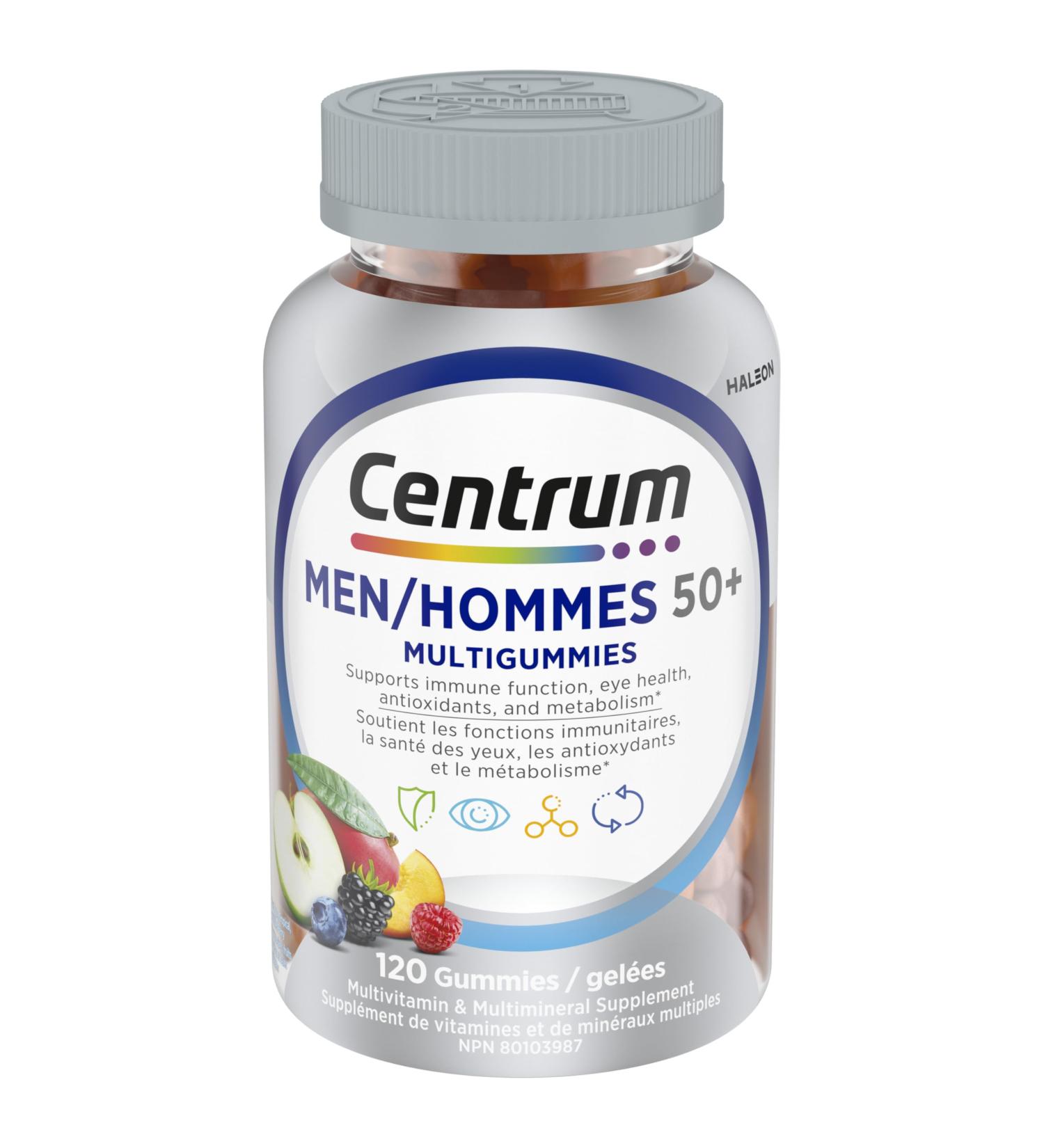 Centrum Men 50 Plus MultiGummies Multivitamins/Minerals Gummies for Men 50+ Cherry Berry and Apple Flavours 120 Count - Buy Online on GoSupps.com