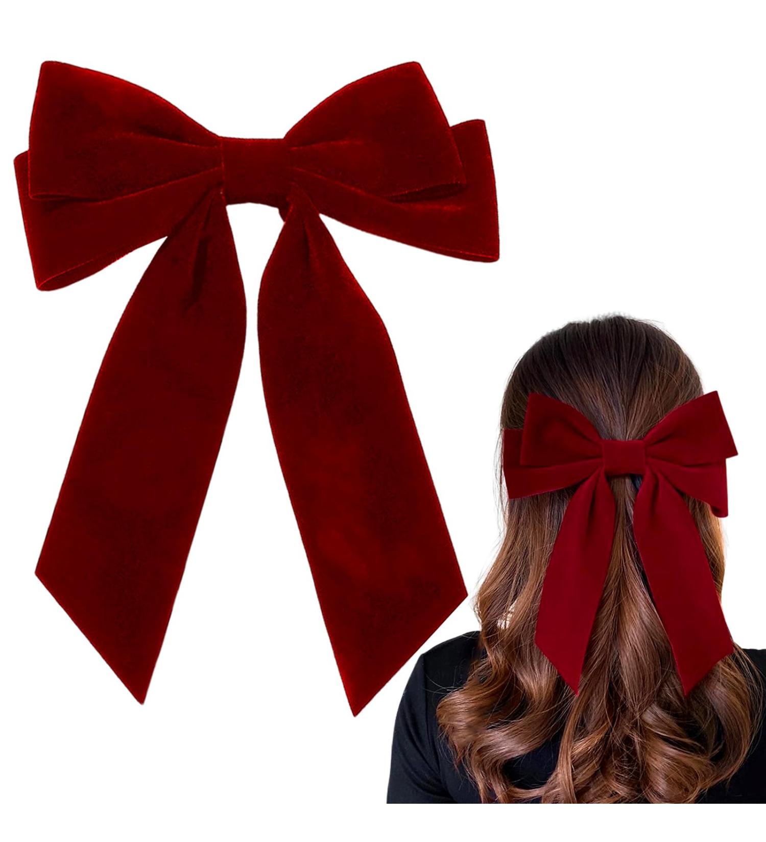 1Pcs Velvet Hair Bows Clips Red Ribbon Clips Cute Barrettes Accessories for Women Girls Big Bowknot Hair Clips for Party Birthday Holiday Graduation - Buy Online on GoSupps.com
