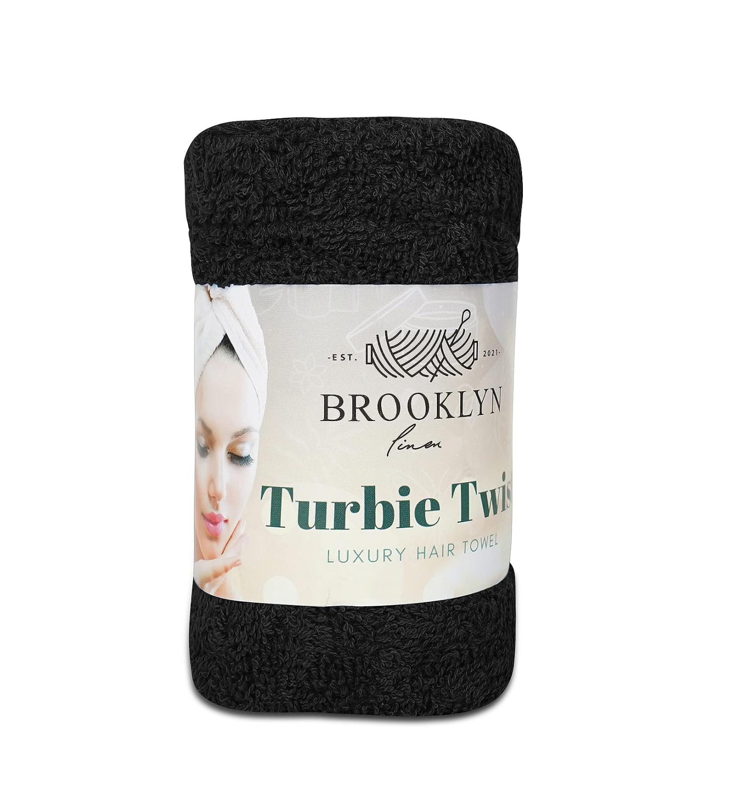 Luxury Brooklyn Linen Hair Towel Wrap 11x25 Inch 1 Pack - Absorbent & Quick Dry Hair Turban Cap for Curly Long Hair - Black - Buy Online on GoSupps.com