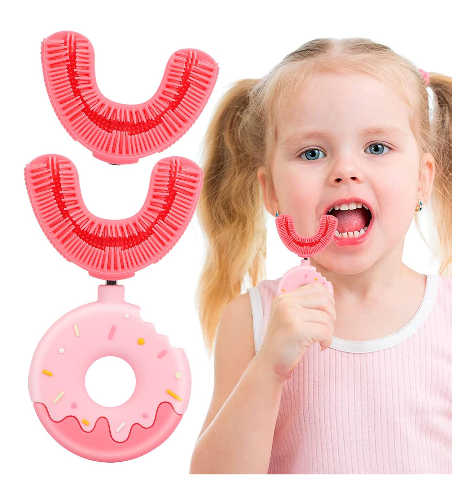 U-Shaped Toothbrush for Children | 360 Soft Silicone Donut Toothbrush for Ages 2-8 | Grundic Cleaning (Pink) - 1 Pack - Buy Online on GoSupps.com