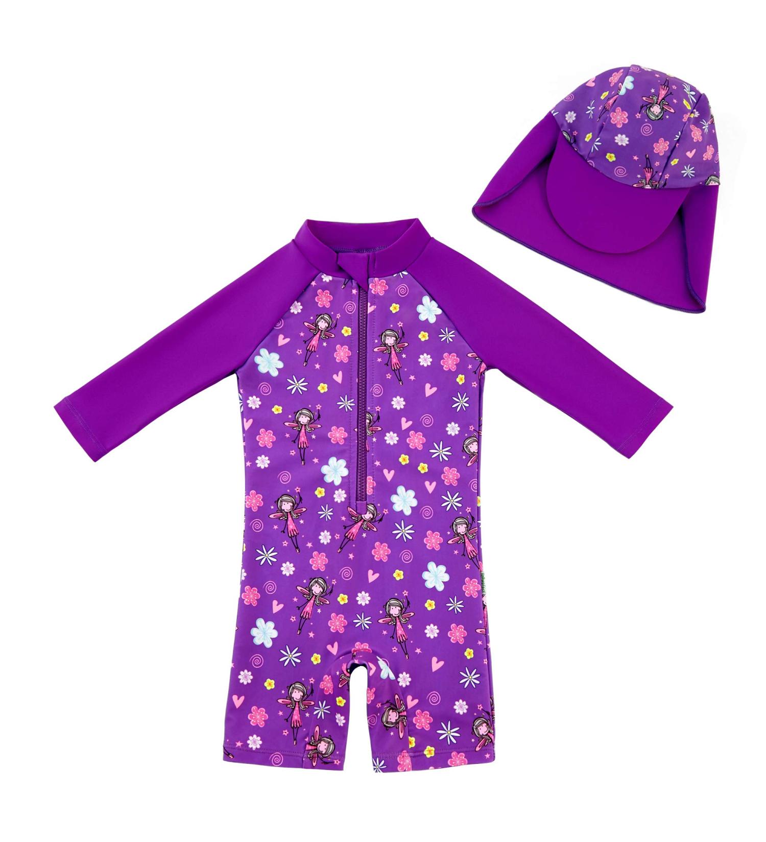 UPF 50+ Baby Girl One Piece Swimsuit Set with Sun Hat | Toddler Swimwear 6-9 Months Purple - Buy Online on GoSupps.com