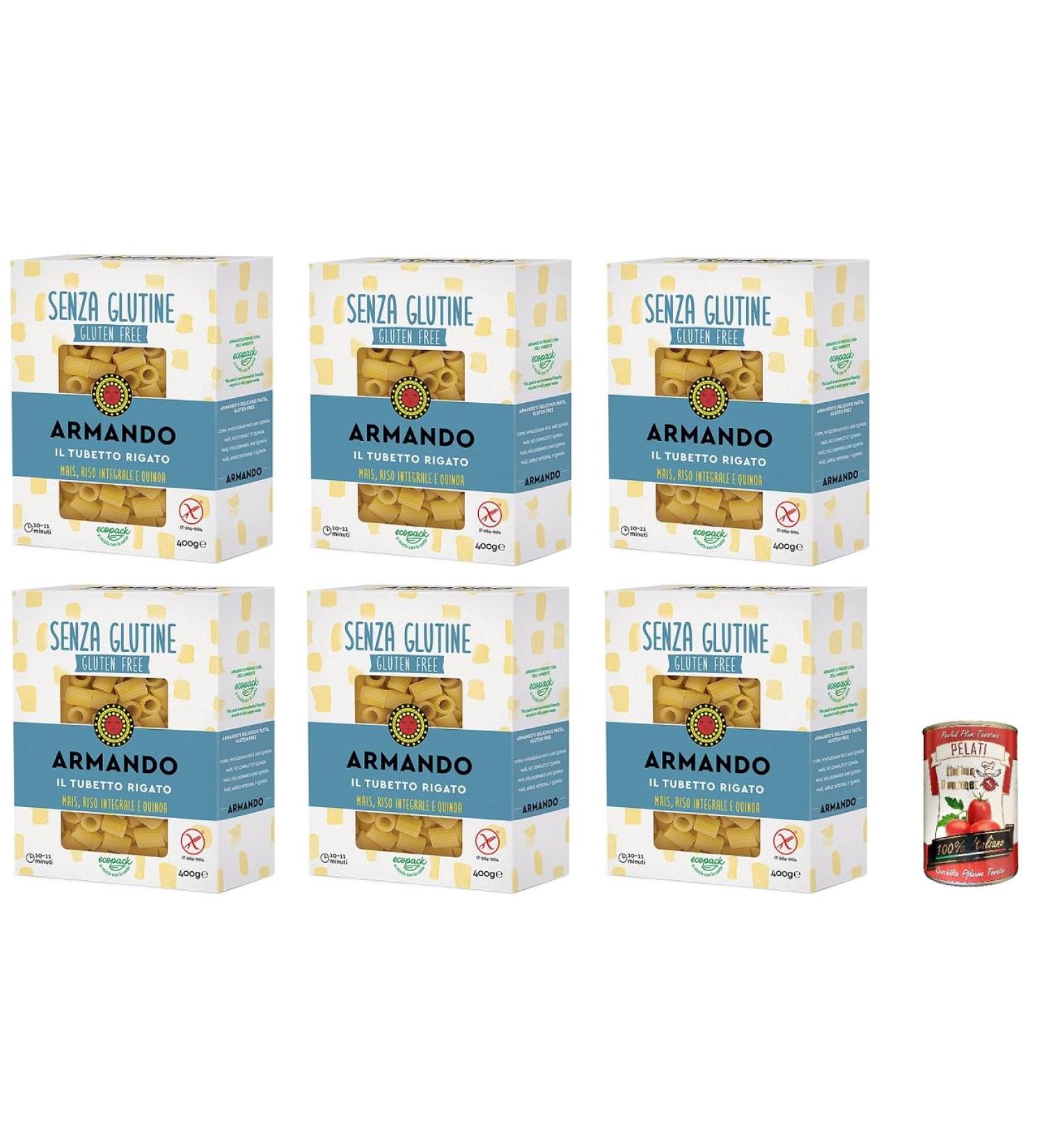  Italian Gourmet E.R. Armando Il Tubetto Rigato Gluten Free Multi-Grain Noodles with Corn Brown Rice and Quinoa 400g + 400g Gourmet Italian Pelati (Pack of 6) - Buy Online on GoSupps.com