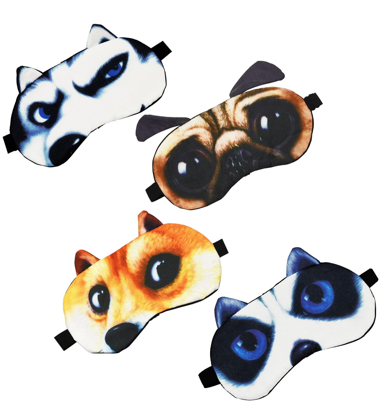 Kids Sleep Mask 4 Pack - Cute Animal Cat & Dog Plush Eye Masks | Soft Adjustable Blindfolds for Travel Naps & Shift Work - Buy Online on GoSupps.com
