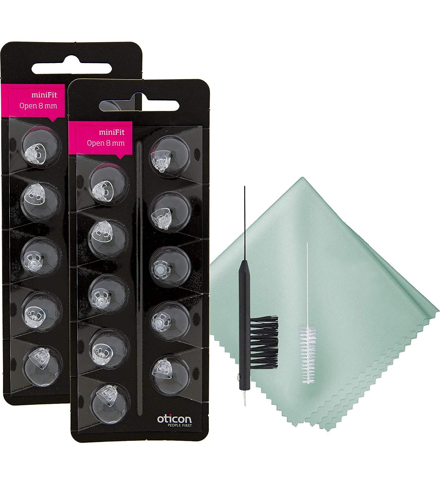 Oticon Minifit Open 8mm Dome Bundle with Cleaning Tools & Microfiber Cloth (20 Domes) - Buy Online on GoSupps.com
