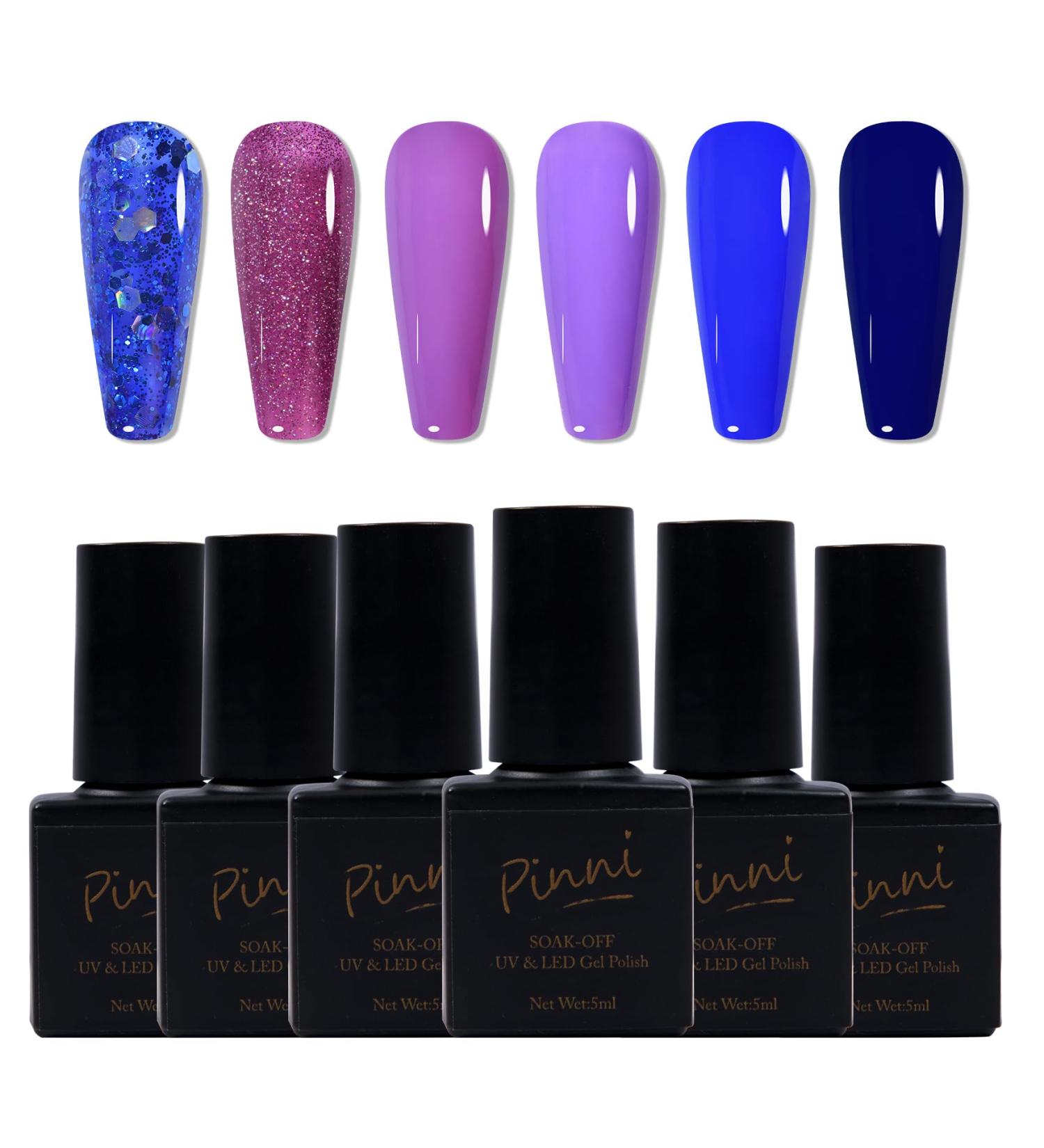 6 Colors Blue Purple Series Gel Nail Polish Kit-Glitter Sparkle Purple Diamond Blue Navy Blue Sapphire Blue- Soak-Off UV/LED Nail Polish Gel for Home Salon DIY Nail Art 5ML - Buy Online on GoSupps.com