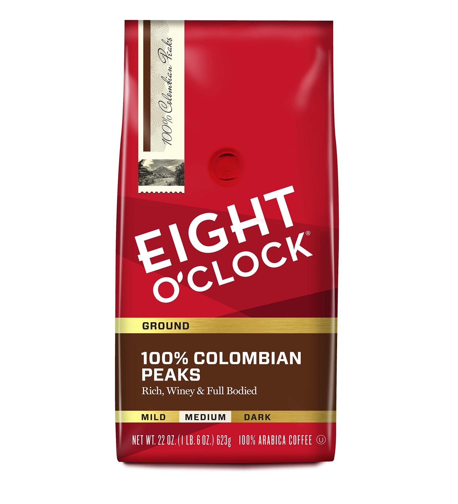 Eight O'Clock Coffee 100% Colombian Peaks Medium Roast Ground Coffee 22oz - Kosher Certified 100% Arabica Beans - 1.37lb Pack - Buy Online on GoSupps.com