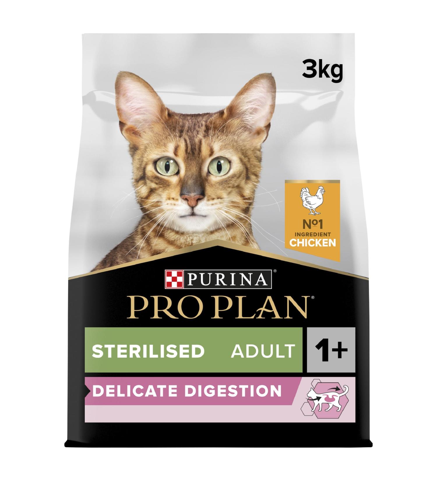 Pro Plan Sensitive Digestion Sterilised Adult Dry Cat Food Chicken 3kg - For Neutered Cats - Buy Online on GoSupps.com