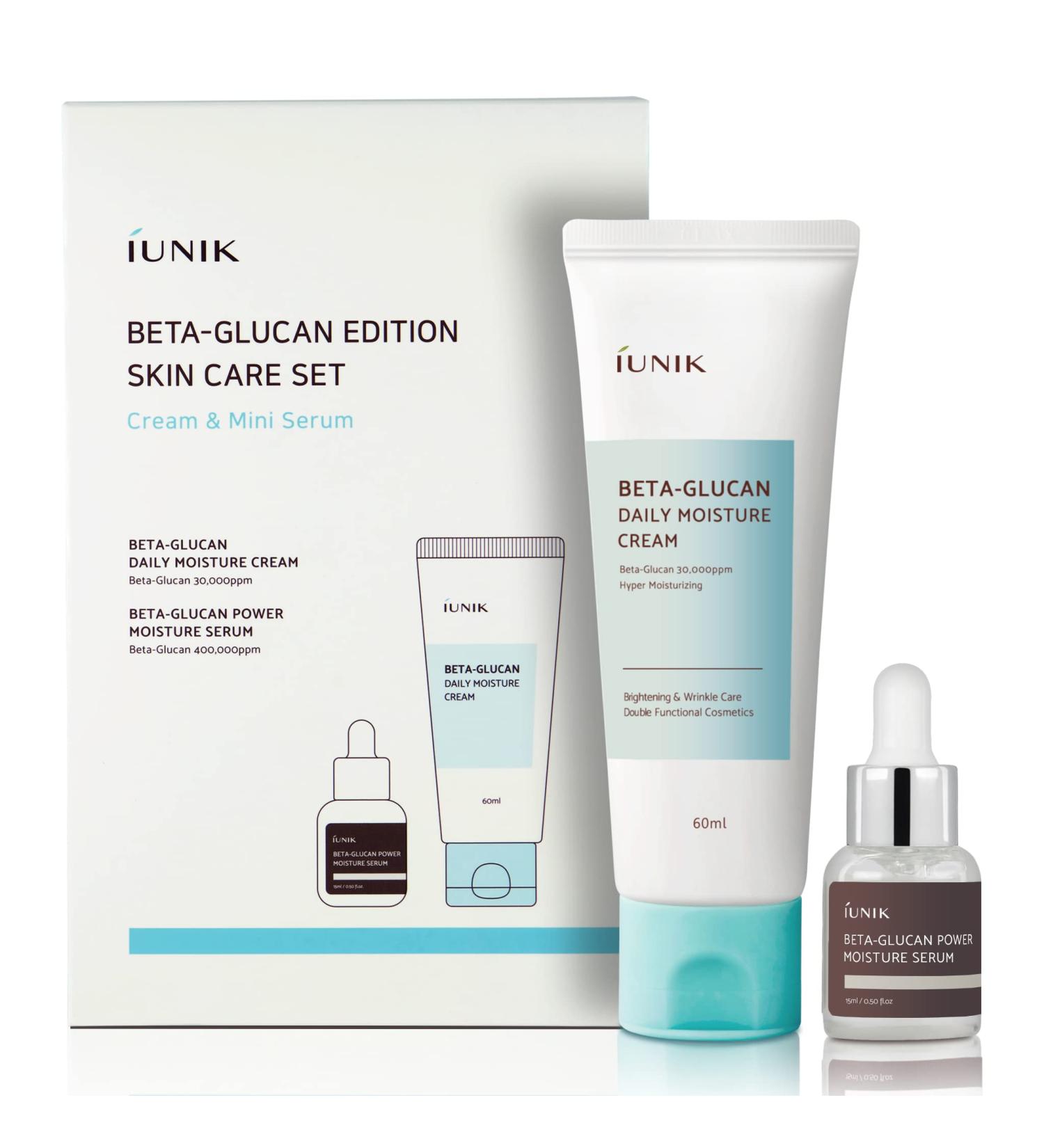 IUNIK Beta-Glucan Skincare Set - Moisturizing & Revitalizing Cream (2.02 fl.oz.) + Mini Serum (0.51 fl.oz.) | EWG-Green Ingredients for Skin Reinforcement - Buy Online on GoSupps.com