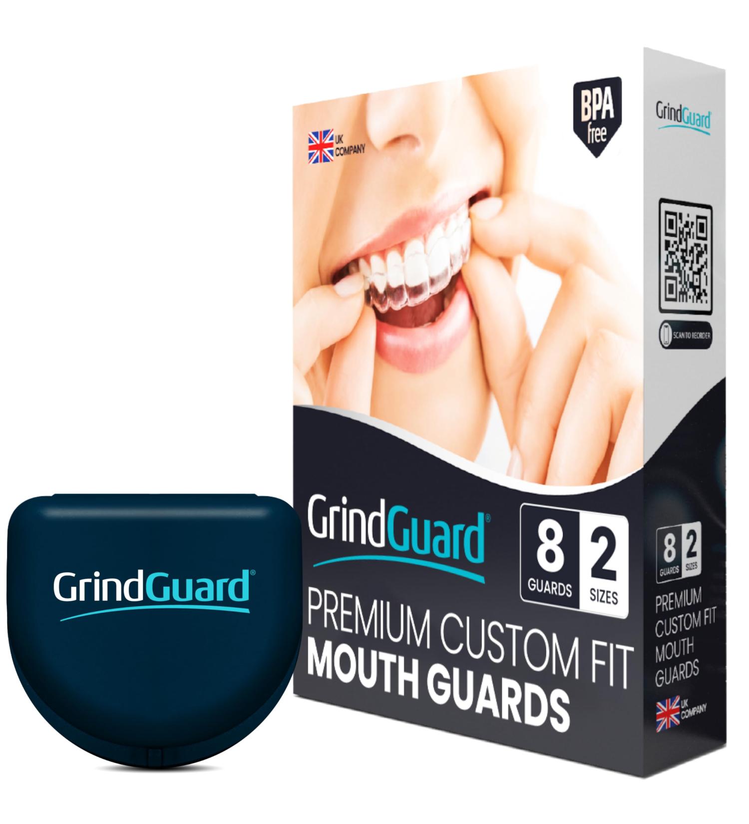 GrindGuard 8 Pack Teeth Grinding Mouth Guard - Dentist Approved Protection for Adults Against Bruxism Clenching & TMJ Relief - 8 Gum Shield Protectors (2 Sizes) & Retainer Case - Buy Online on GoSupps.com