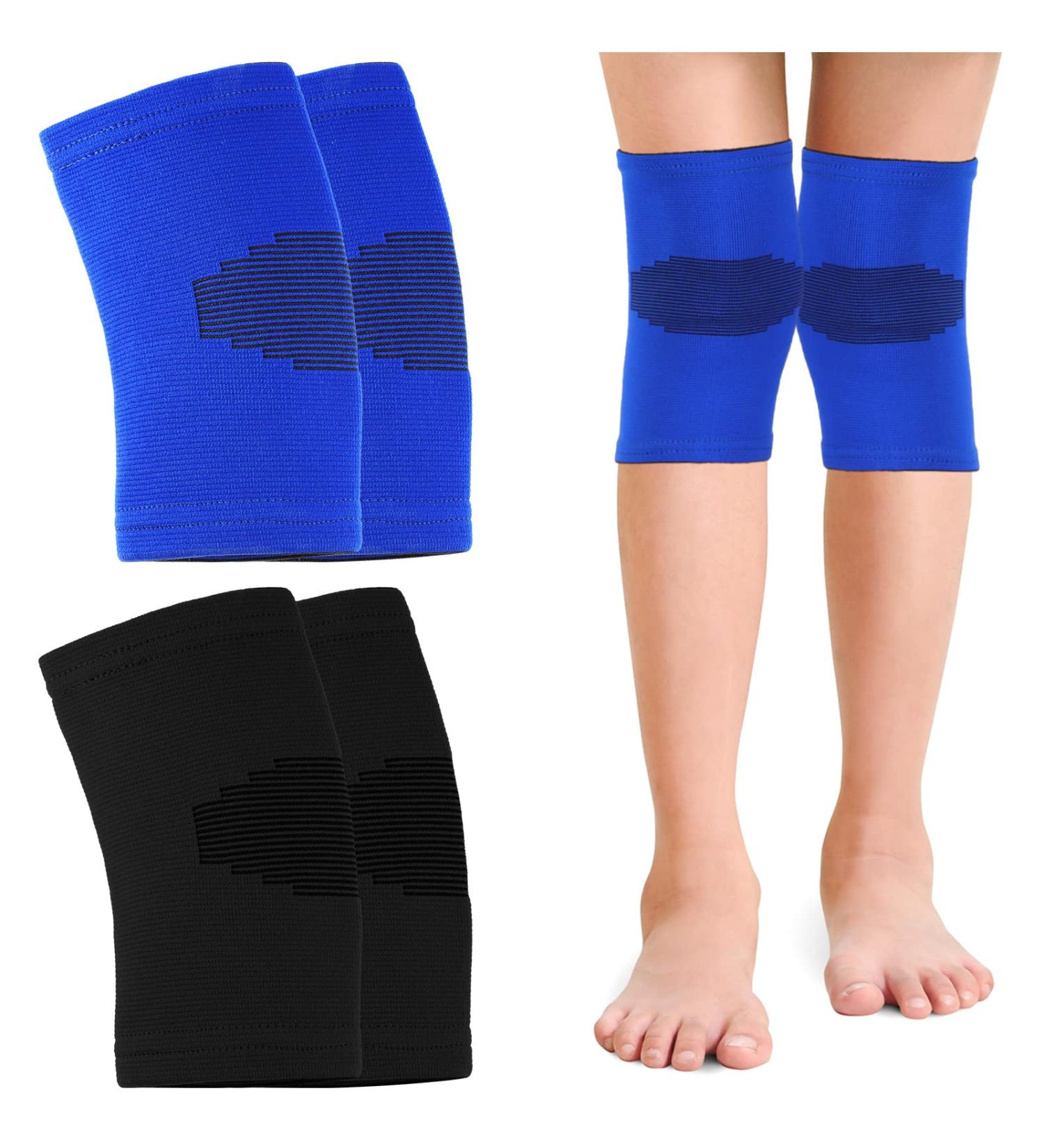 2 Pairs Kids Knee Compression Sleeves - Child Knee Support for Basketball, Volleyball, Gymnastics - Black and Blue (Small) - Buy Online on GoSupps.com