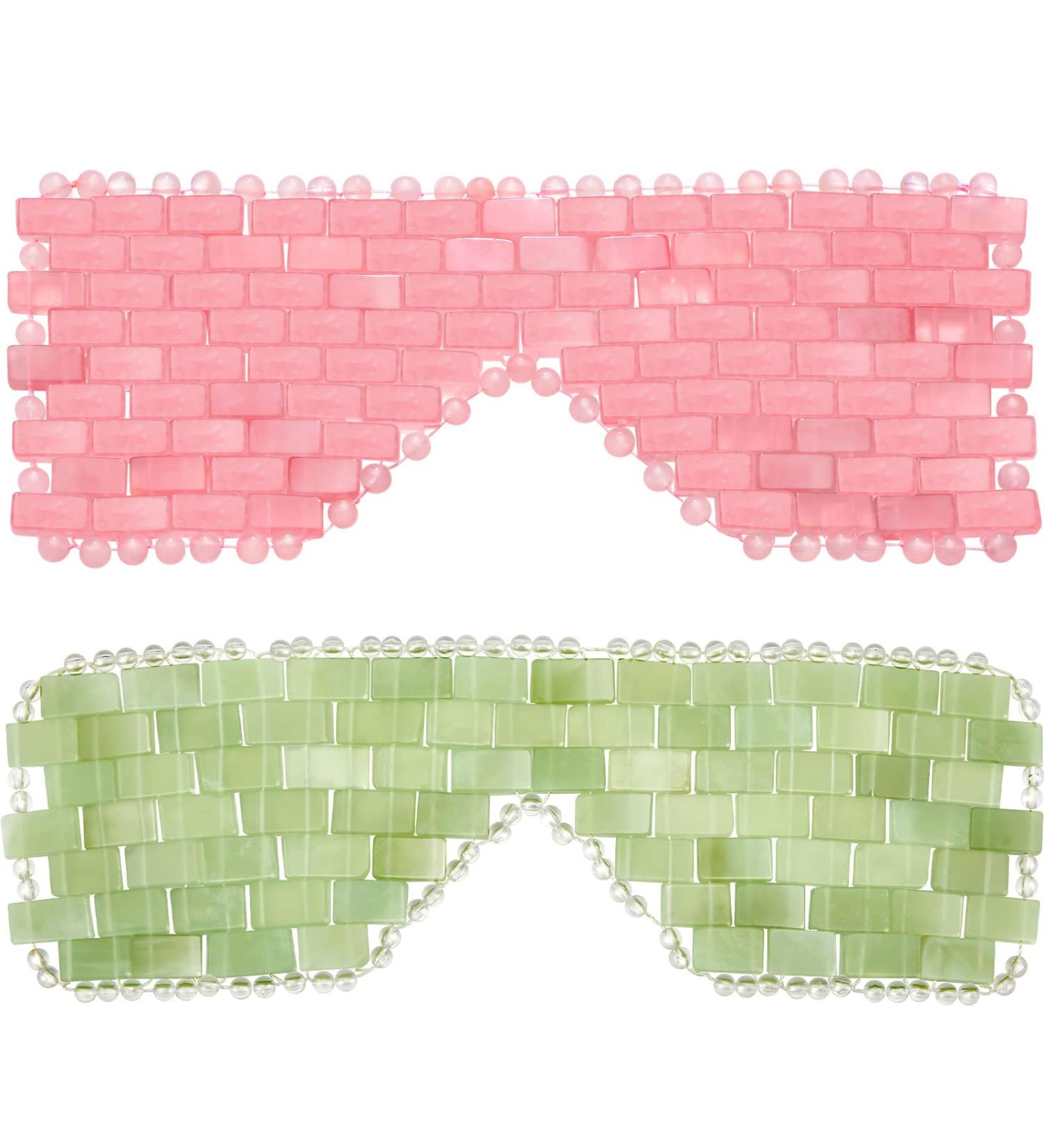Hicarer 2 Pcs Jade Eye Mask - Facial Cooling Mask for Puffiness Relief and Migraine Relaxation - Rose Green Jade Stone for Wrinkle Reduction and Beauty Meditation - Buy Online on GoSupps.com