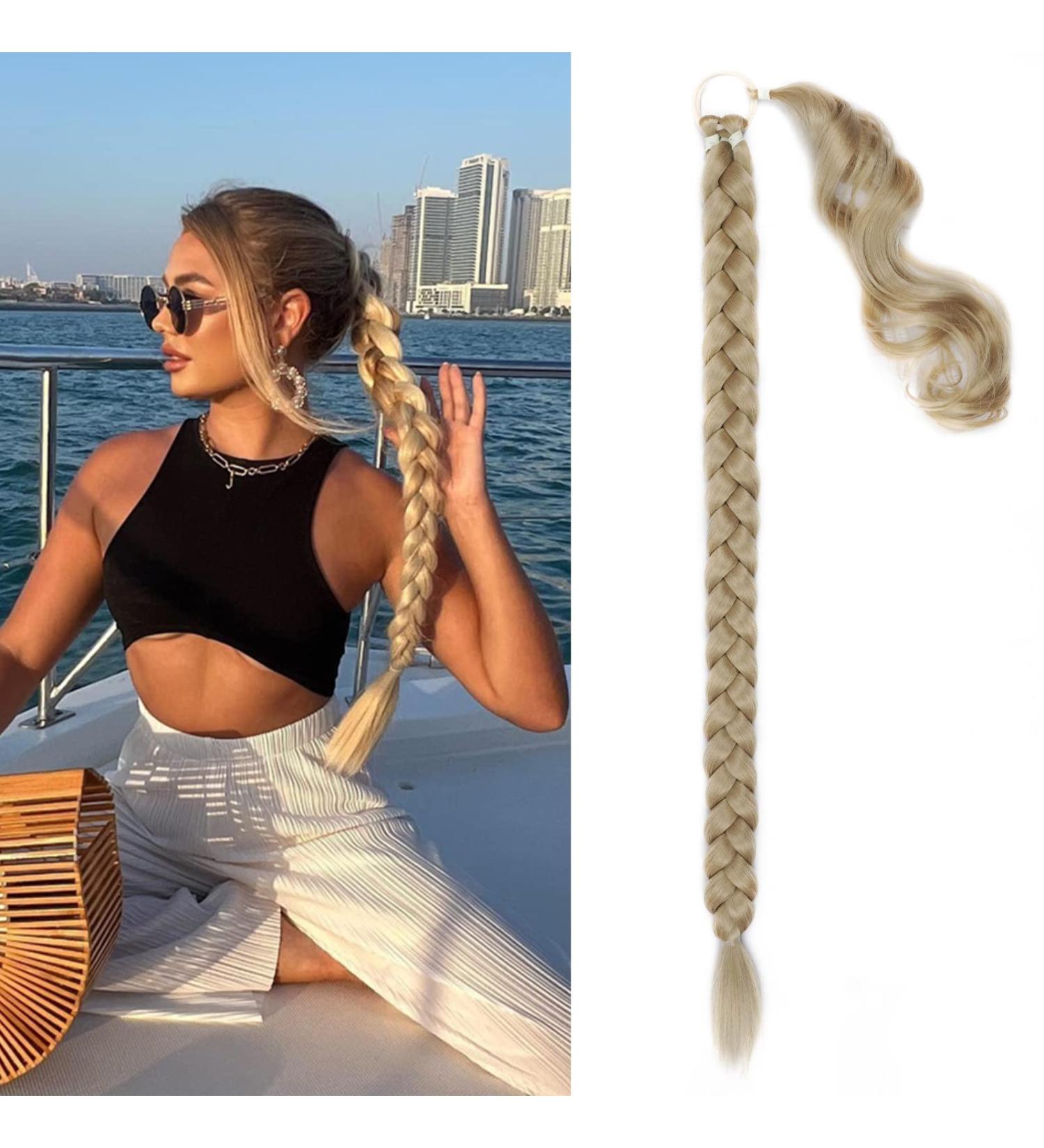 FENTISAR 34 Inch Blonde DIY Braided Ponytail Extension | Straight Wrap Around Synthetic Hair Piece for Women - Buy Online on GoSupps.com