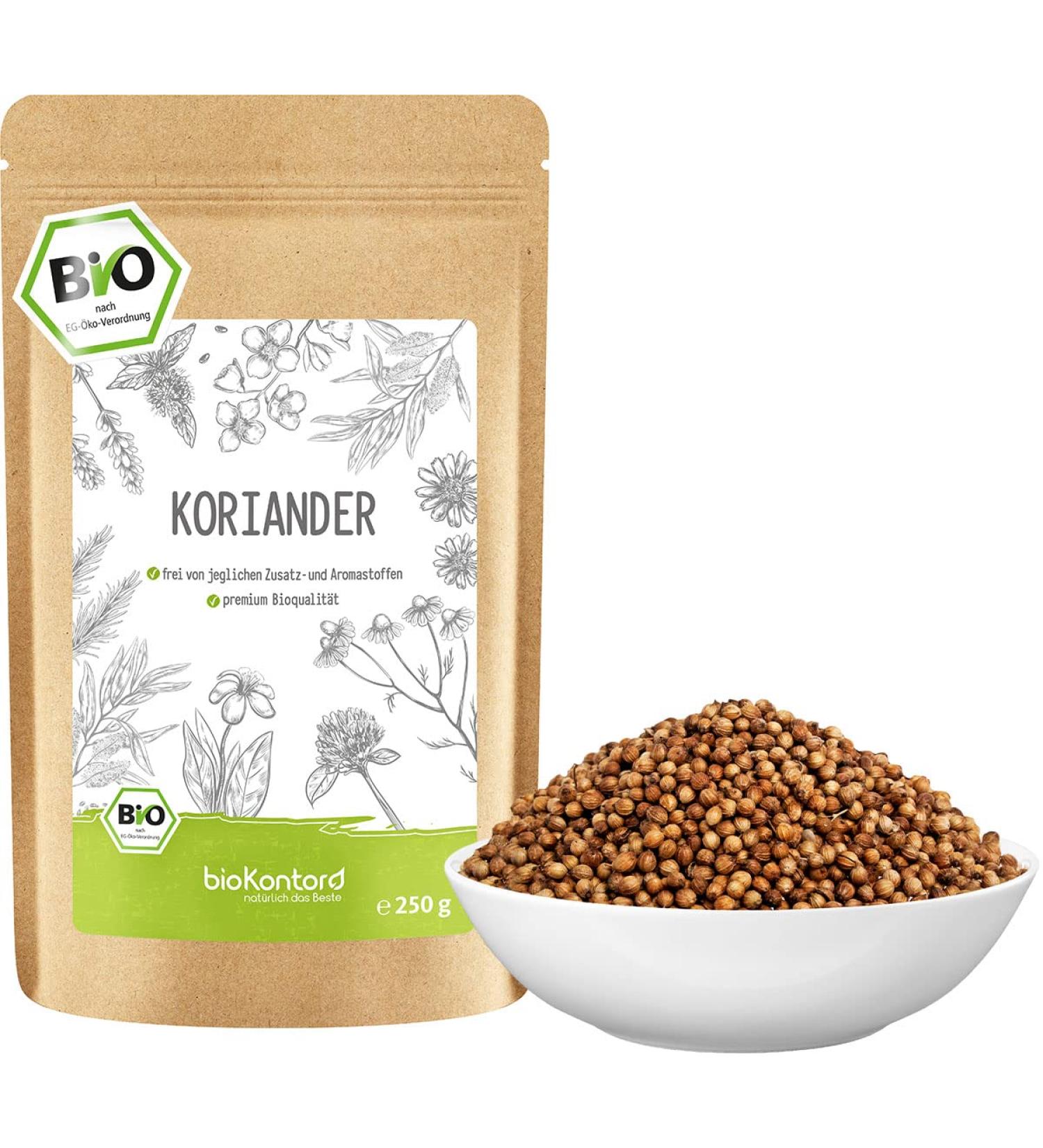 Organic Coriander Seeds - 250g | 100% Natural Dried Certified Organic by bioKontor - International Shipping Available - Buy Online on GoSupps.com