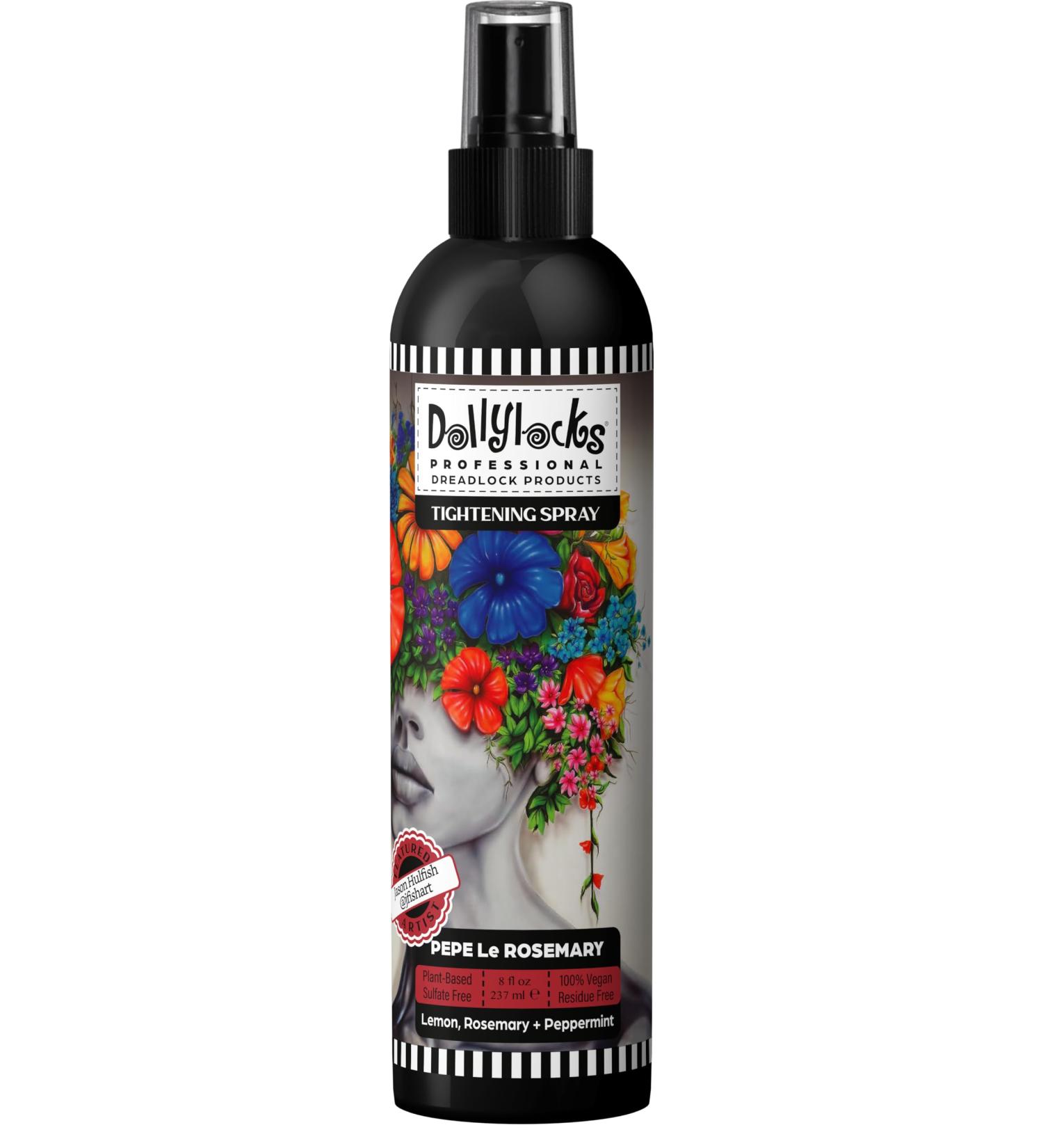 Dollylocks Dreadlock Tightening Spray for Locs - Pepe Le Rosemary Lemon Rosemary Peppermint - Strengthen Tame Frizzy Dreads Residue-free for Loose Hair 8oz