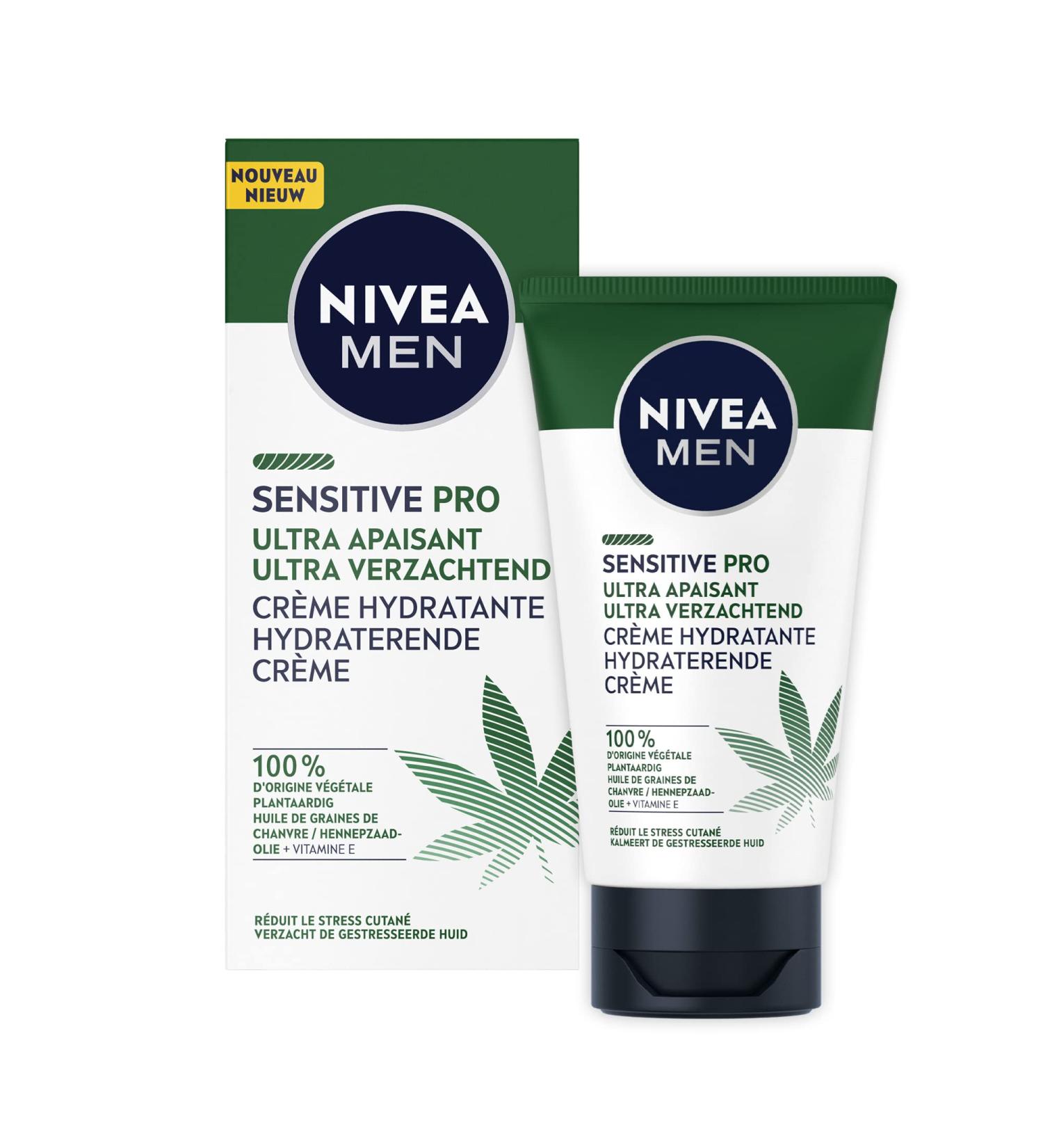 NIVEA MEN Sensitive Pro Ultra-Soothing Moisturizing Face Cream (1 x 75 ml) Cream with Organic Hemp Oil Men's care with vegan formula - Buy Online on GoSupps.com