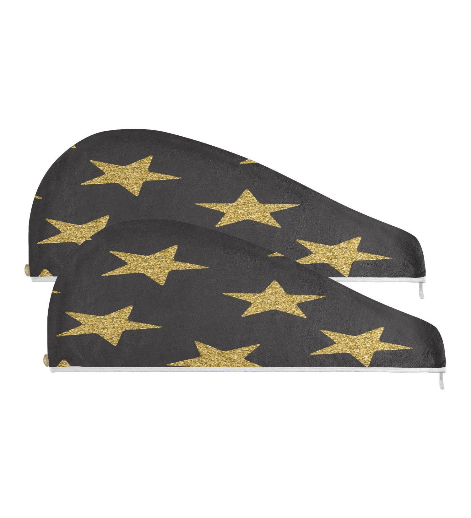 Golden Stars Dry Hair Cap Set 2 Piece Quick Drying Towel & Button Headband | Super Absorbent & Soft for Ultimate Comfort - Buy Online on GoSupps.com