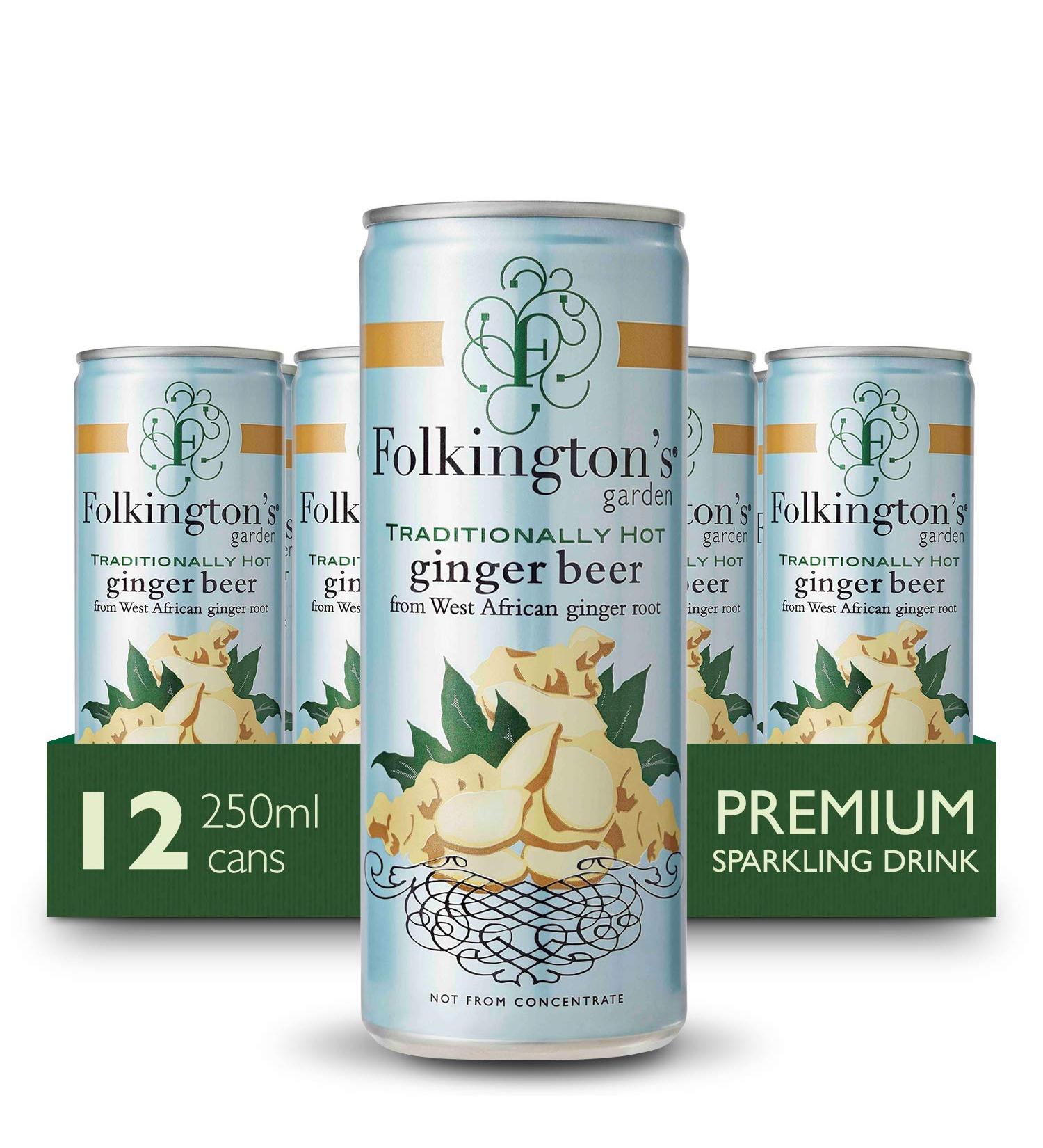 Folkington's Ginger Beer 12 x 250ml Cans - Premium Sparkling Soft Drink and Perfect Gin Mixer - Buy Online on GoSupps.com