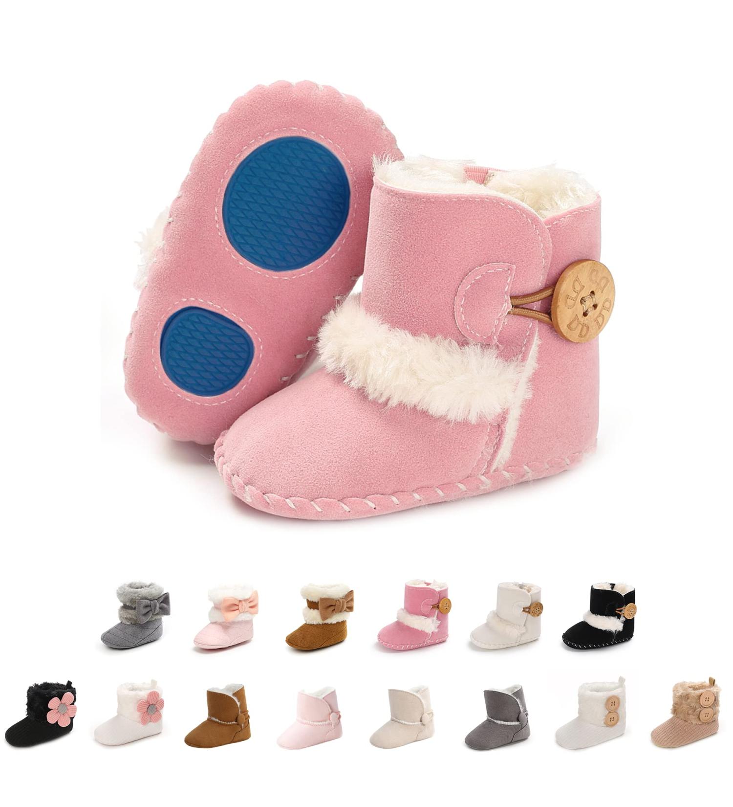 EDOTON Baby Warm Booties with Button Design | Soft Non-slip Sole Snow Boots for 0-6 Months | Pink - Buy Online on GoSupps.com