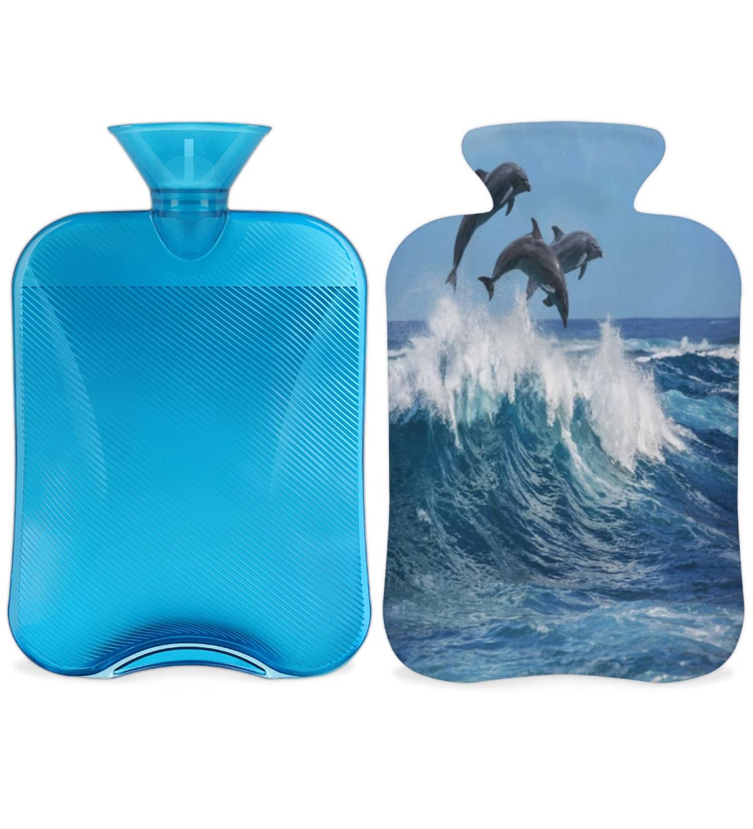 Delphine Hot Water Bottle with Fluffy Cover | 2L Ocean Dolphin Design for Cozy Nights & Pain Relief | Perfect for Kids & Adults - Buy Online on GoSupps.com