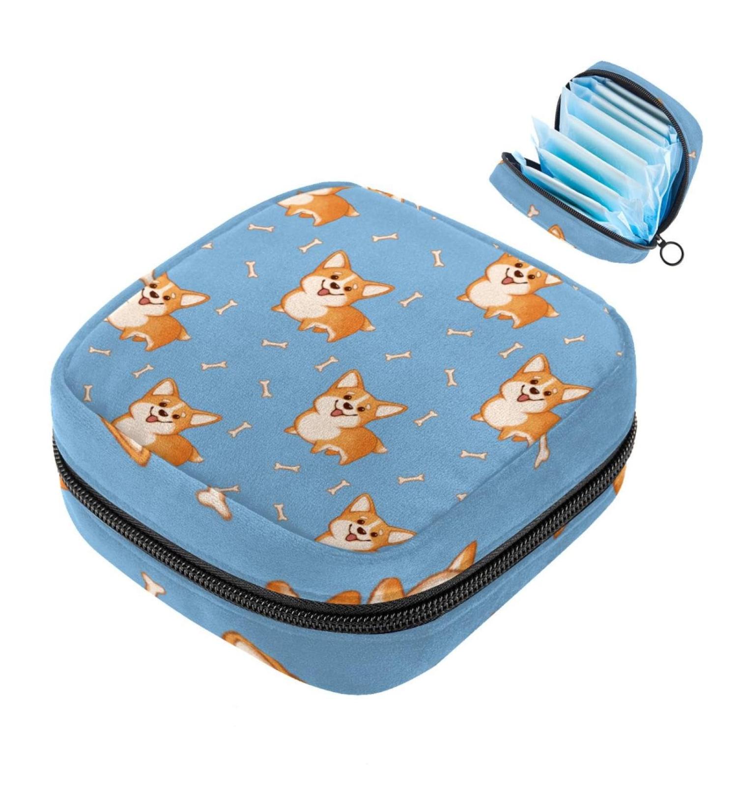 Buy Portable Women's Binding-Storage Bags | Menstrual Cup & Pad Pockets | Cute Corgi Pattern | Perfect for Teens & First Period | International Shipping Available - Buy Online on GoSupps.com