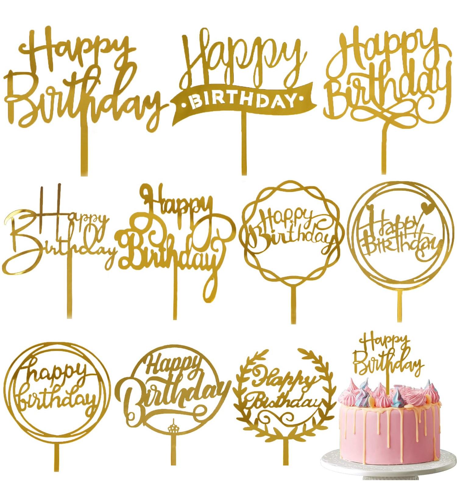 AOOTUERL 10 PCS Happy Birthday Cake Toppers Gold Cake Decoration Happy Birthday Cake Decoration Birthday cake Decoration Party Supplies - Buy Online on GoSupps.com