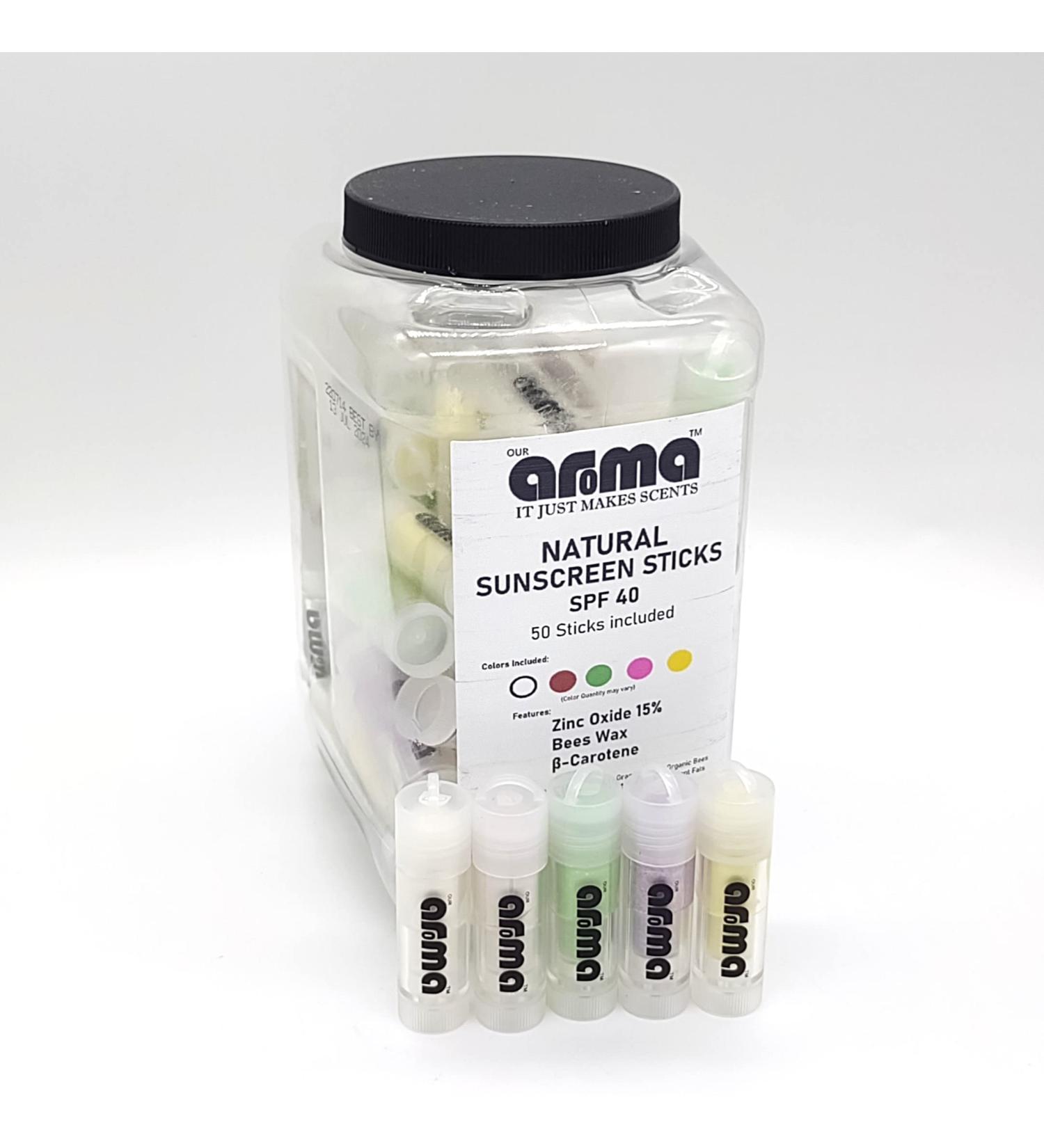 Our Aroma Natural Sunscreen Sticks with Zinc Oxide Pack of 50 - Assorted Colors - Buy Online on GoSupps.com
