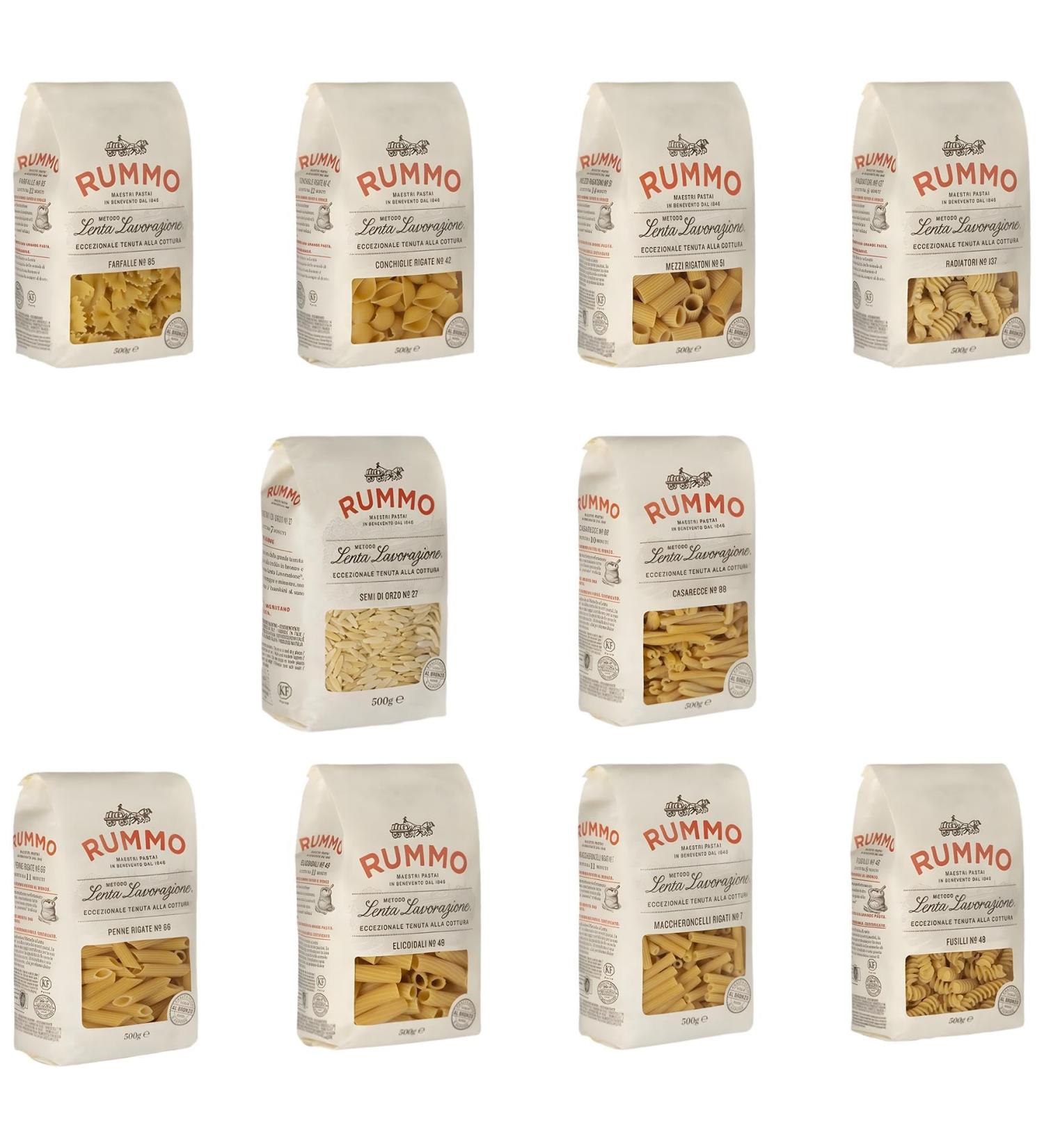 Rummo Pasta Pouch Pick N Mix | Choose From 10 Flavours | Fusilli Penne Rigate Casarecce Elicoidali Maccheroncelli Semi Di Orzo Radiatori - Pack of 2 X 500g - Buy Online on GoSupps.com