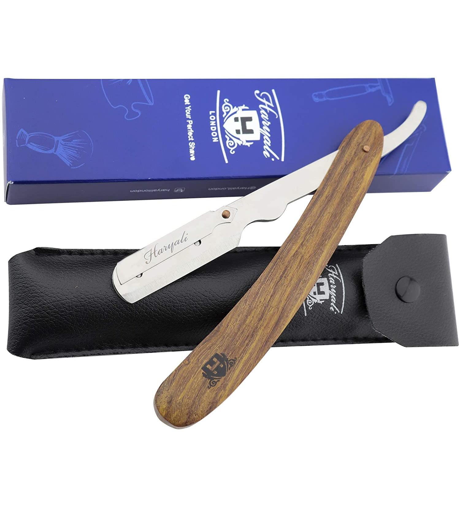 Barber style wooden razor with leather bag ideal for beginners wet shaver and deep shave.Come with a leather bag for better safety.