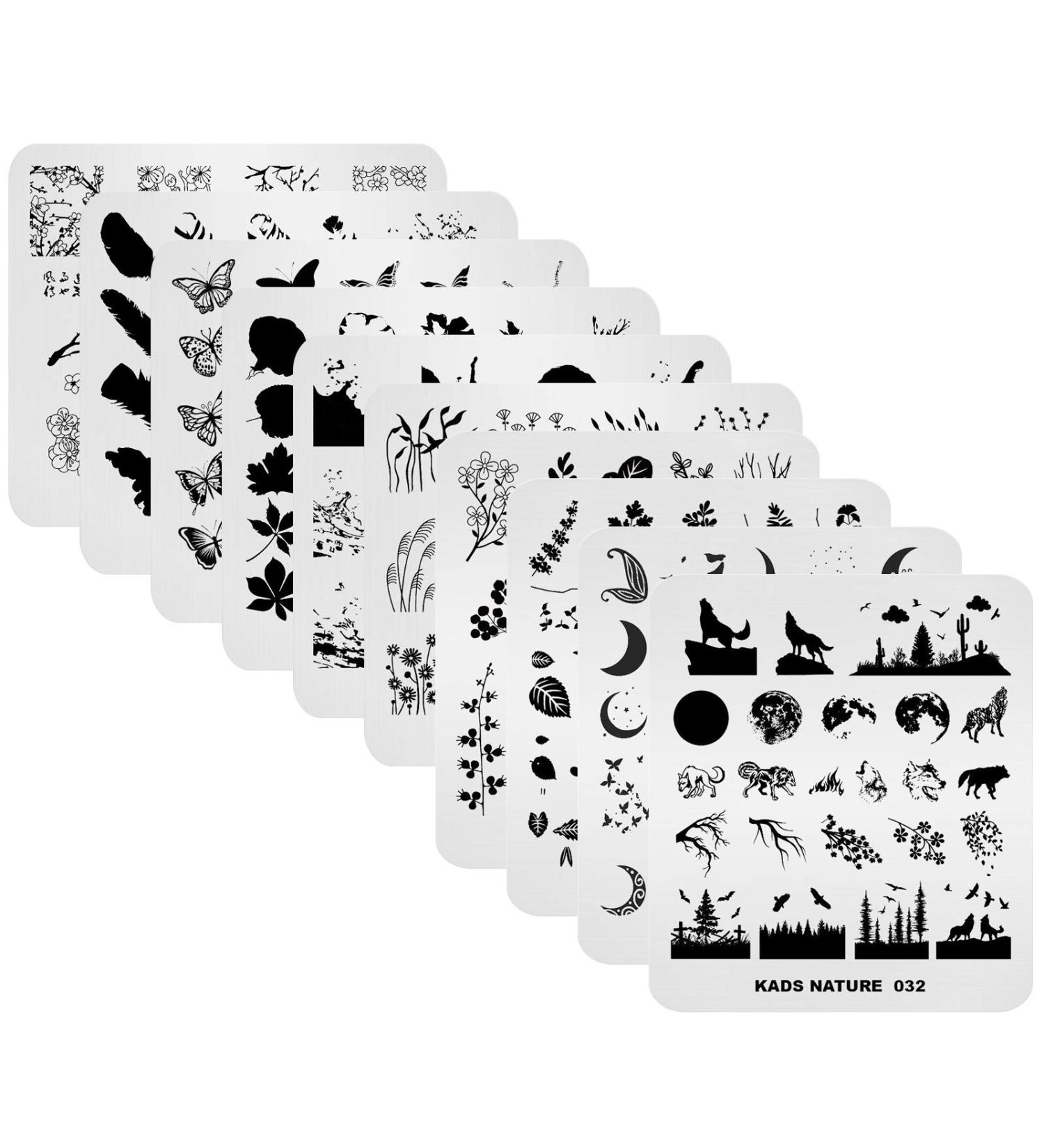 Alexnailart Nature Series Nail Stamping Plates Set - 10 Multi-Pattern Image Templates for Manicure Stencils - Buy Online on GoSupps.com