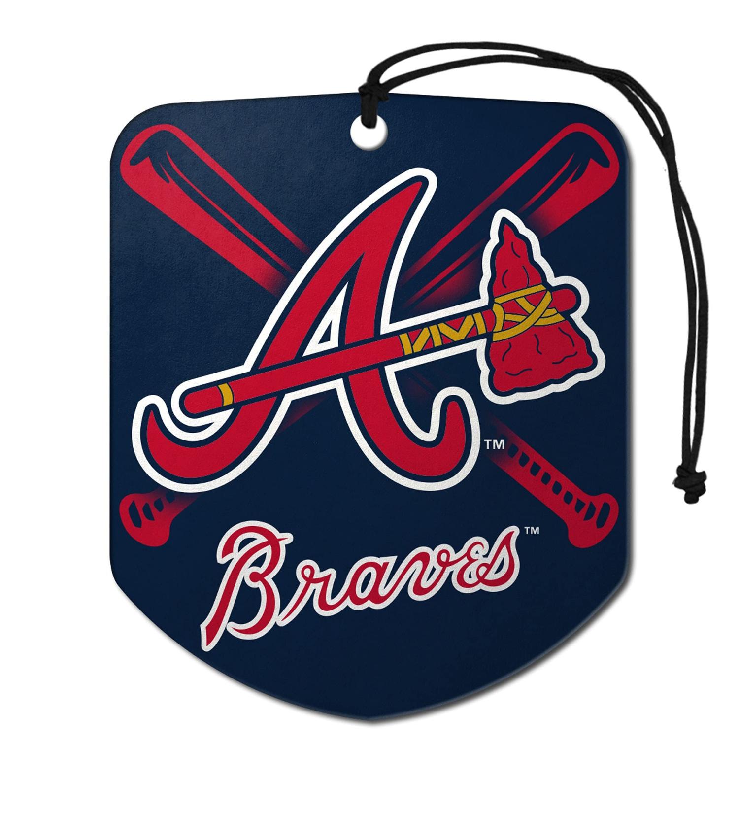 FANMATS 61542 MLB Atlanta Braves Hanging Car Air Freshener, 2 Pack, Black Ice Scent, Odor Eliminator, Shield Design with Team Logo