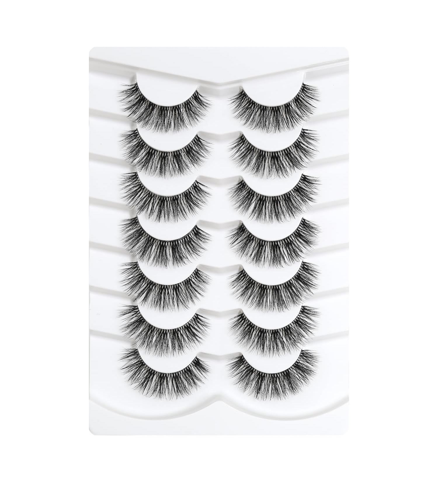 3D Clear Band Cat Eye Wispy False Eyelashes - Natural Look Soft Reusable - 7 Pairs Happy Heartbeat (No.198) | International Shipping - Buy Online on GoSupps.com
