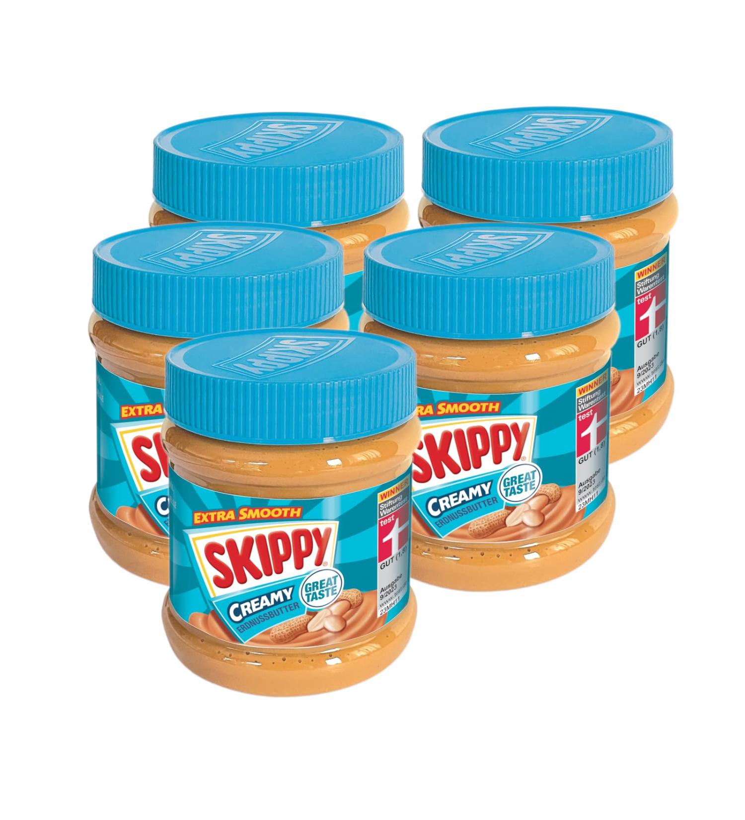 Skippy Creamy Peanut Butter 5x340g - Palm Oil Free Extra Smooth 91% Peanuts - Delicious Creamy Taste (5 Pack) - Buy Online on GoSupps.com