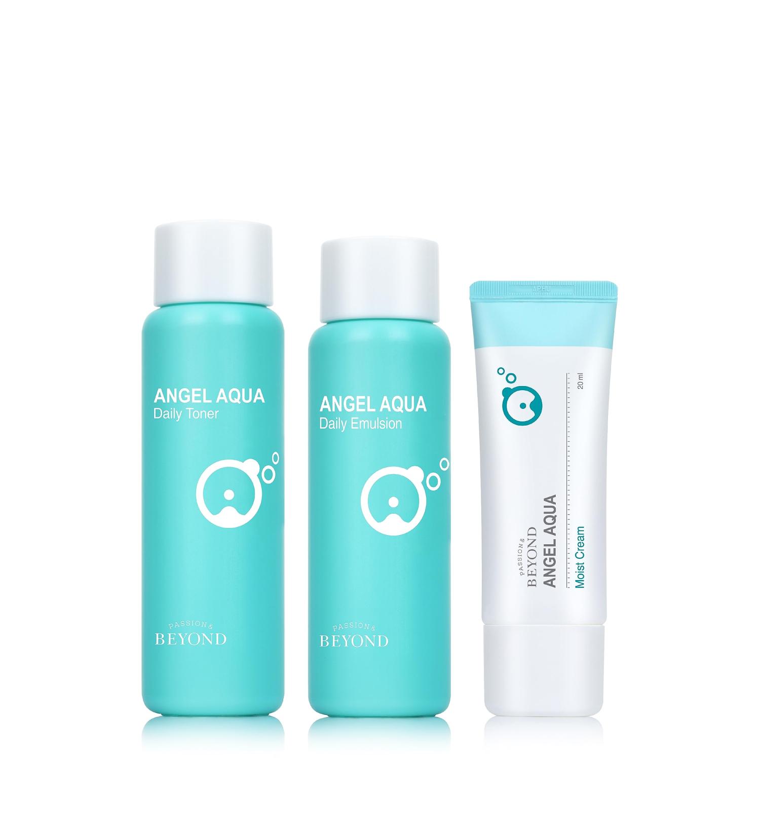 BEYOND Angel Aqua Moisture Skincare Set - 3-Piece Vegan Korean Skin Care for Dry Skin | Toner Emulsion Hyaluronic Acid Cica - Buy Online on GoSupps.com