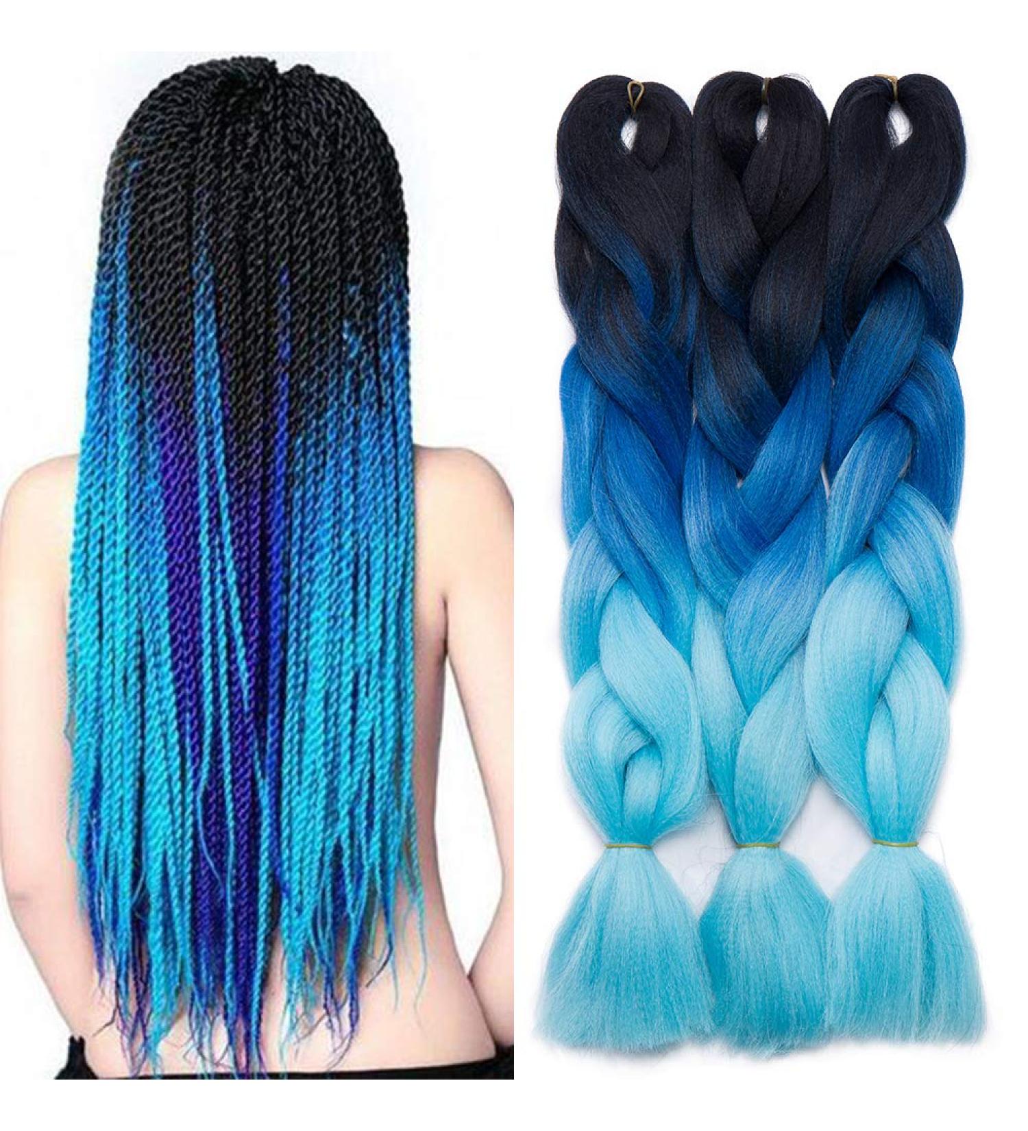 Tess Braids Extensions Blue - 60 cm Jumbo Kanecalon Hair Braids (3 Pack) for Box Braids | #48 Blue Ombre 100g per Bundle - Buy Online on GoSupps.com