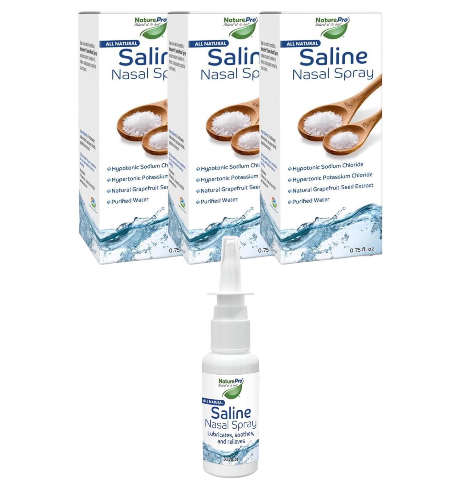 NATUREPRO All Natural Saline Nasal Spray 0.75 fl. oz. 3 Pack Kosher Dual Salt Moisturizing Formula