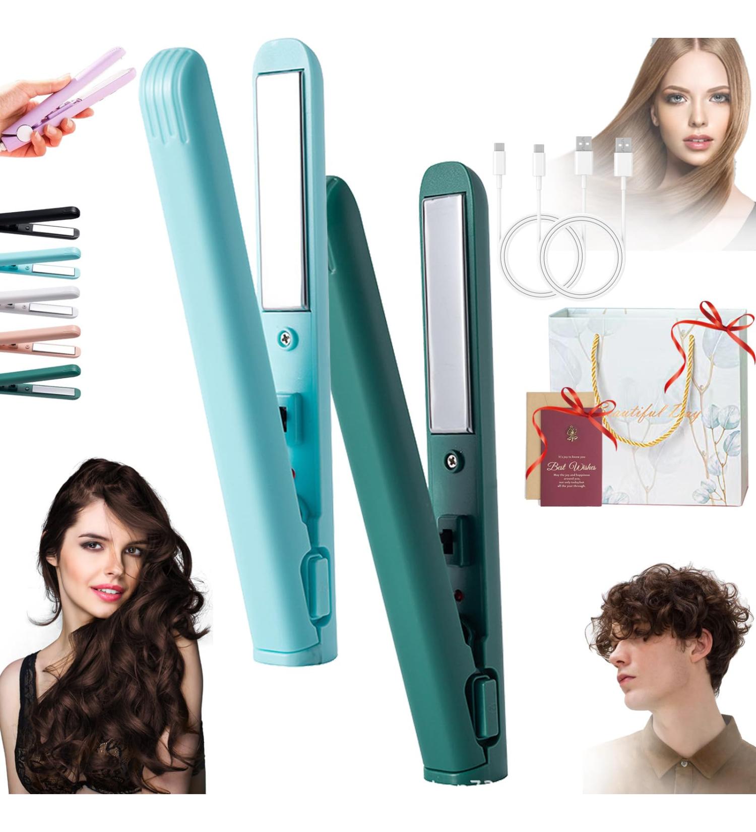Jocelynnae Ceramic Mini Hair Curler Mini Dual-Purpose Curling Iron Travel Curling Iron USB Rechargeable Curling Wand 2-in-1 Mini Curling Wand for Men and Women (2PCS-3) - Buy Online on GoSupps.com