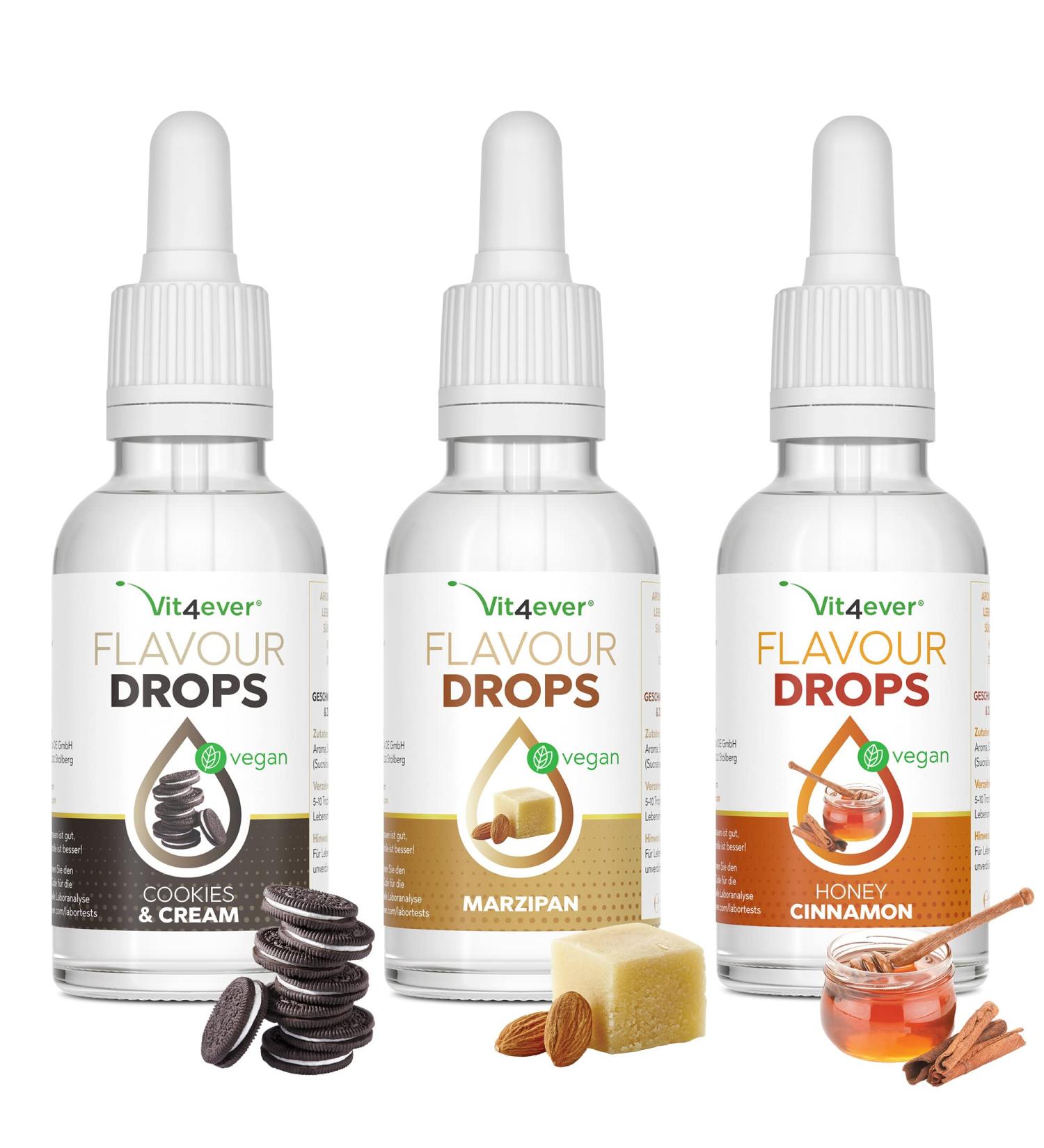 Flavor Drops 3x50ml Bundle - Winter Dream 2 | Sugar-Free Taste (Cookies & Cream Marzipan Honey Cinnamon) - Shop Now! - Buy Online on GoSupps.com