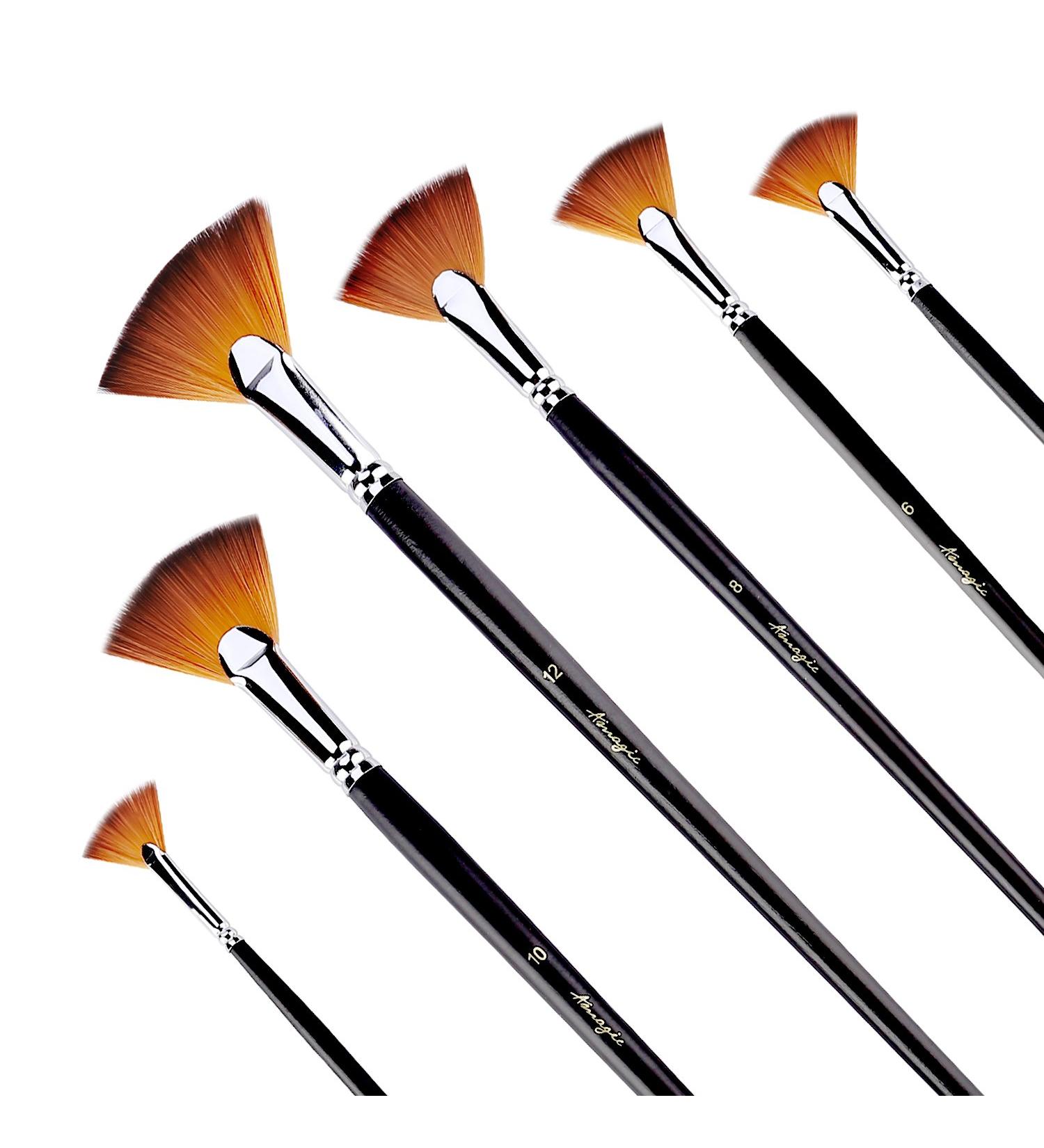 Amagic Fan Brush Set - Set of 6 Artist Soft Anti-Shedding Nylon Hair Paint Brushes for Acrylic, Watercolor, Oil Painting - Long Wood Handle with Storage Case - Buy Online on GoSupps.com