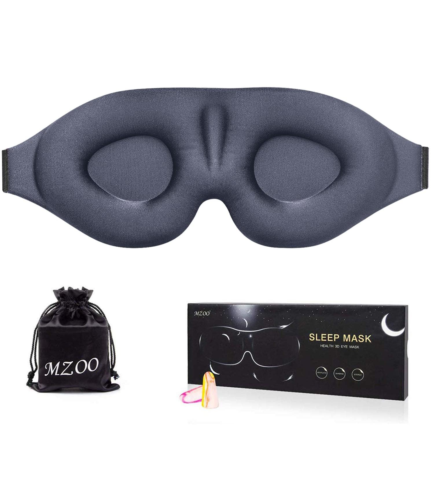 MZOO 3D Contoured Cup Sleep Eye Mask - Block Out Light - Soft Comfort Eye Shade Cover - Silver Gray - Buy Online on GoSupps.com