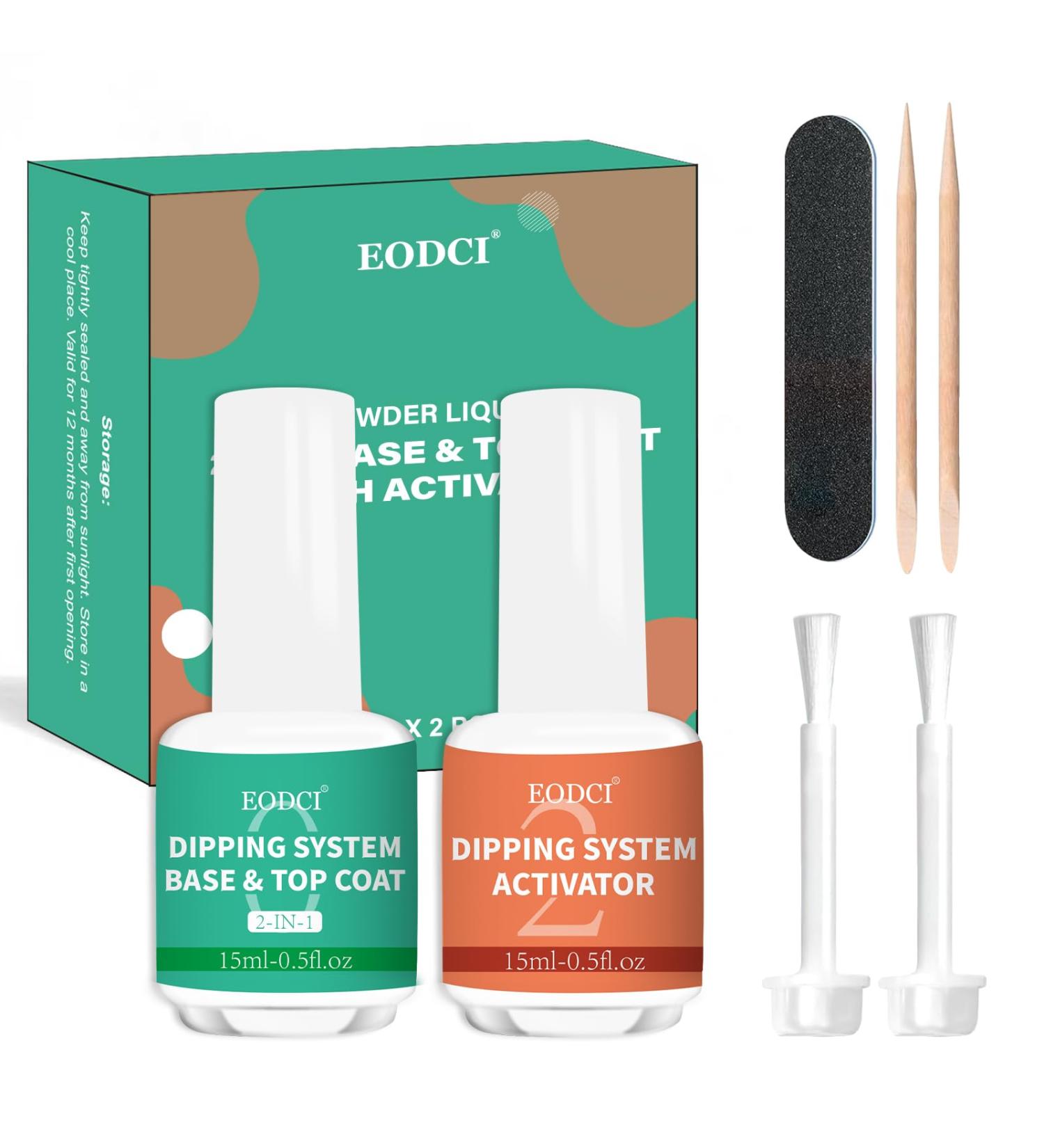 2-in-1 Dip Powder Liquid Set - Base & Top Coat with Activator Fast Drying No Nail Lamp Needed | Ideal for Nail Salons & Beginners - 15ml/0.5oz - Buy Online on GoSupps.com