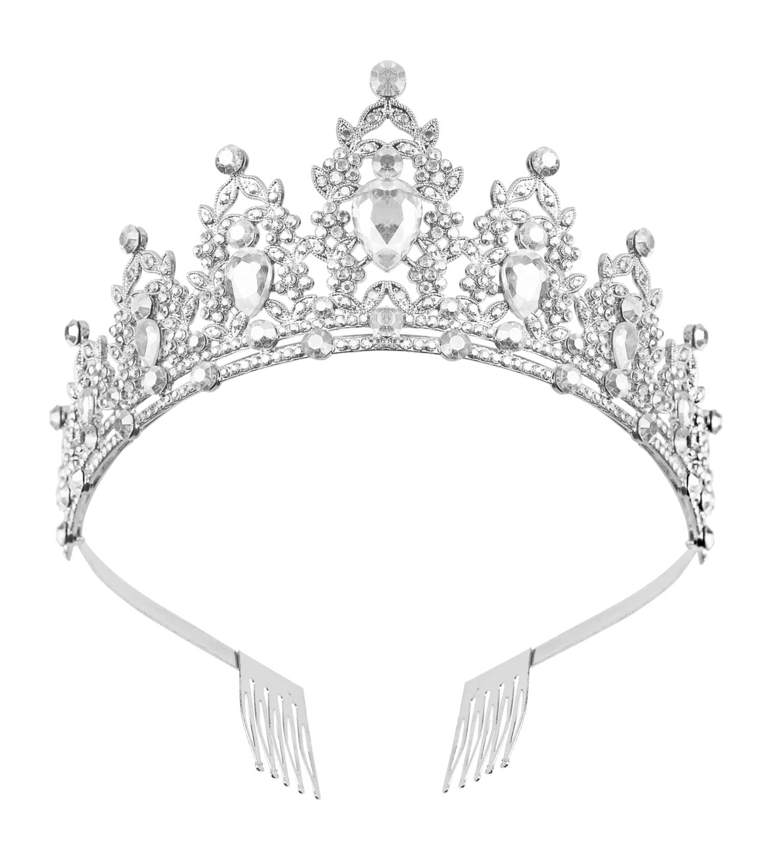 LAPOHI Silver Crystal Princess Queen Tiara for Women - Bride Wedding Crown for Party Prom Pageant - Rhinestone Headband with Combs - Buy Online on GoSupps.com