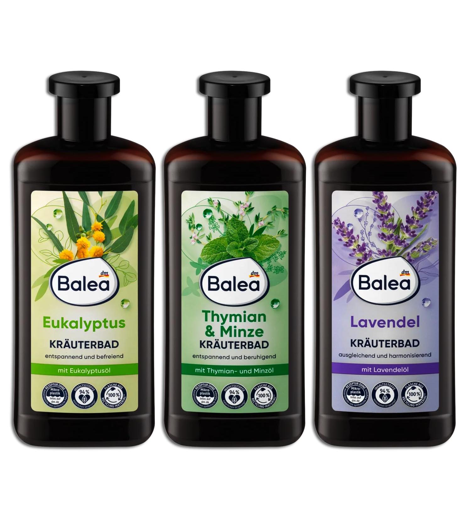 Balea Set of 3 herbal bath products: thyme and mint lavender eucalyptus 3 x 500 ml - Buy Online on GoSupps.com