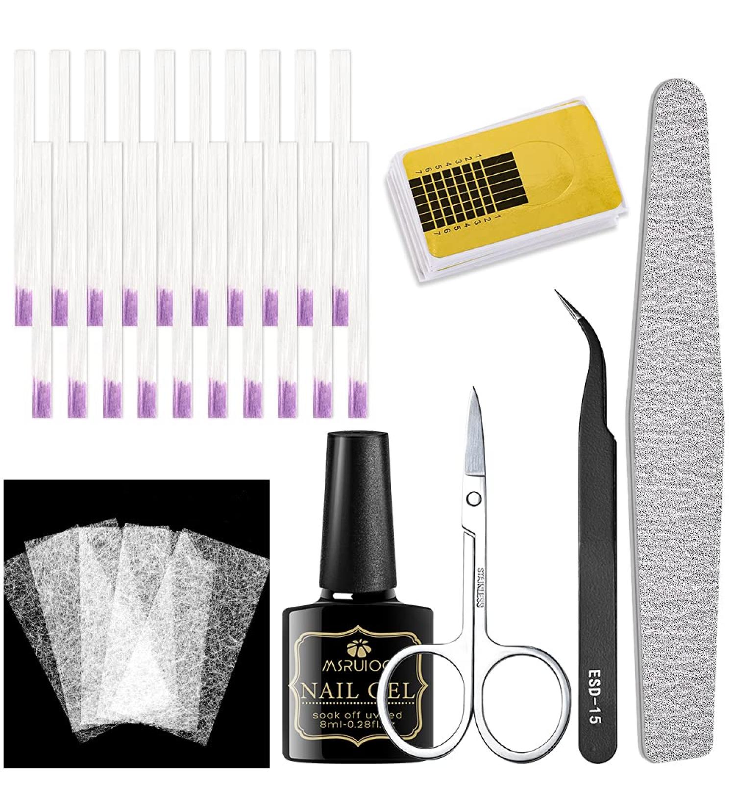 MSRUIOO Fiberglass Nail Extension Gel Kit - Builder Gel with Magical Silk Fiberglass for Quick Nail Extensions - Includes Nail File, Tweezers, Scissors, and Forms for Nail Art - Buy Online on GoSupps.com