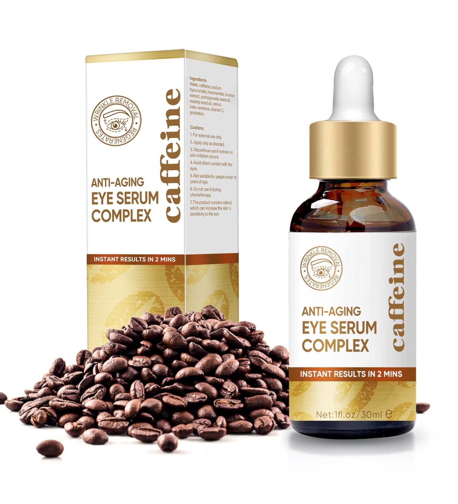 Caffeine Eye Serum with EGCG, Vitamin C, Hyaluronic Acid - Anti Aging & Brightening Solution for Wrinkles, Dark Circles, and Puffiness - Buy Online on GoSupps.com