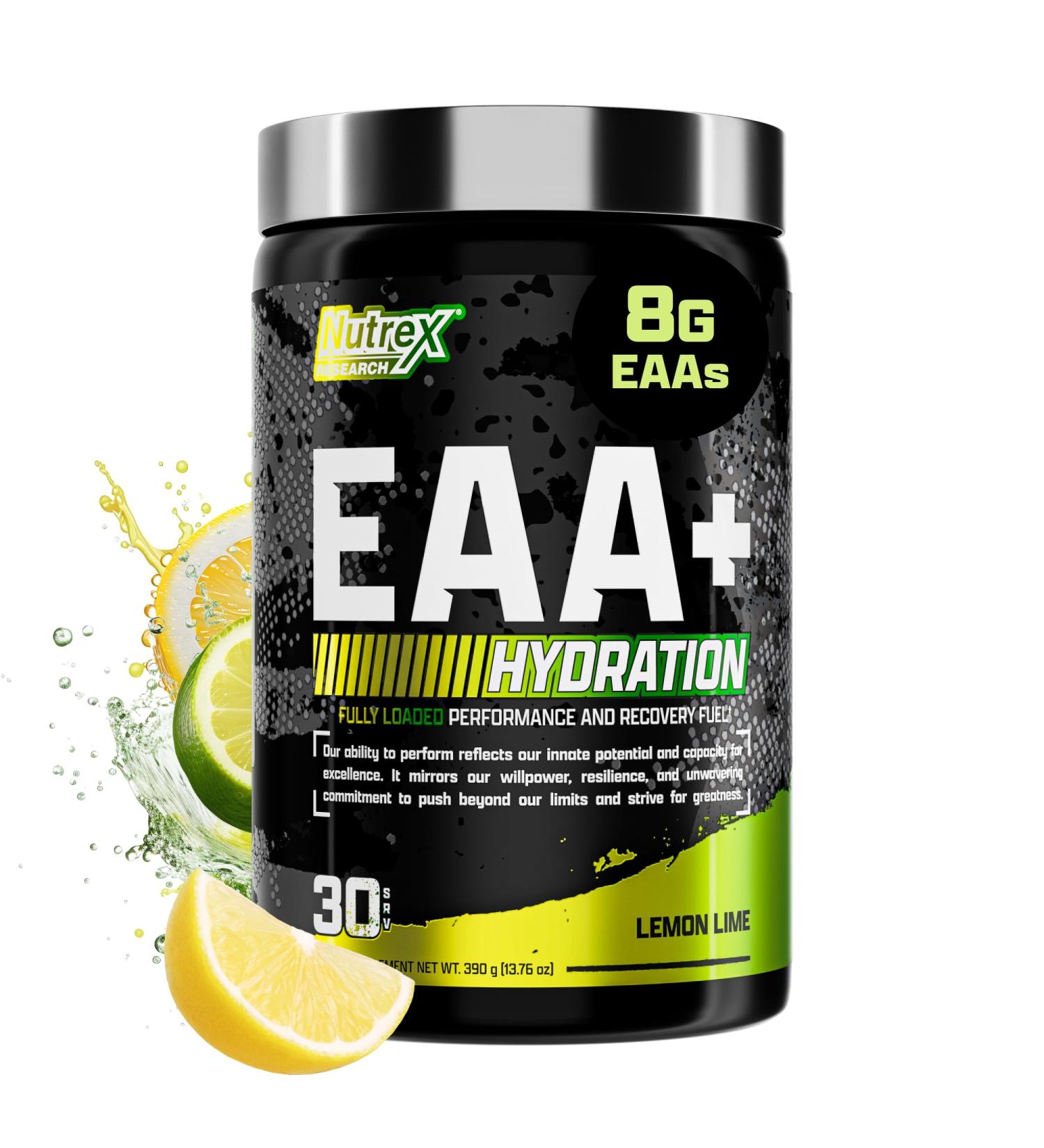 Nutrex Research EAA Hydration | EAAs + BCAA Powder | Muscle Recovery Strength Muscle Building Endurance | 8G Essential Amino Acids + Electrolytes | (Packaging My Vary) 30 Servings (Lemon Lime) - Buy Online on GoSupps.com