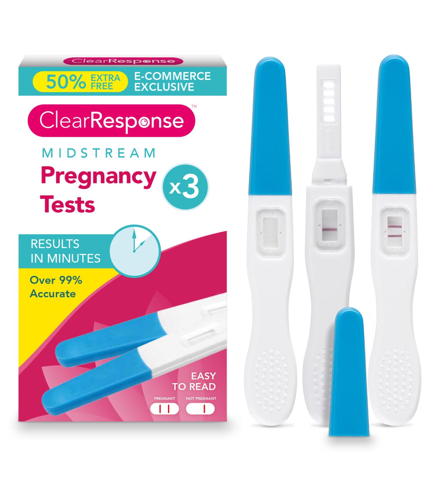 Clear Response Midstream Pregnancy Tests 3pk - Over 99% Accuracy | Fast & Clear Home Early Detection Tests - Buy Online on GoSupps.com