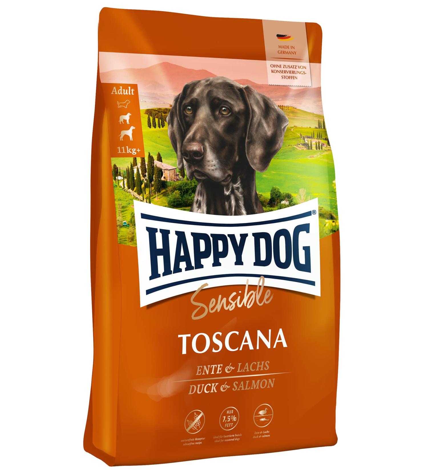 Happy Dog Sensible Toscana 12.5 kg - Premium Duck & Salmon Dry Dog Food for International Shipping - Buy Online on GoSupps.com