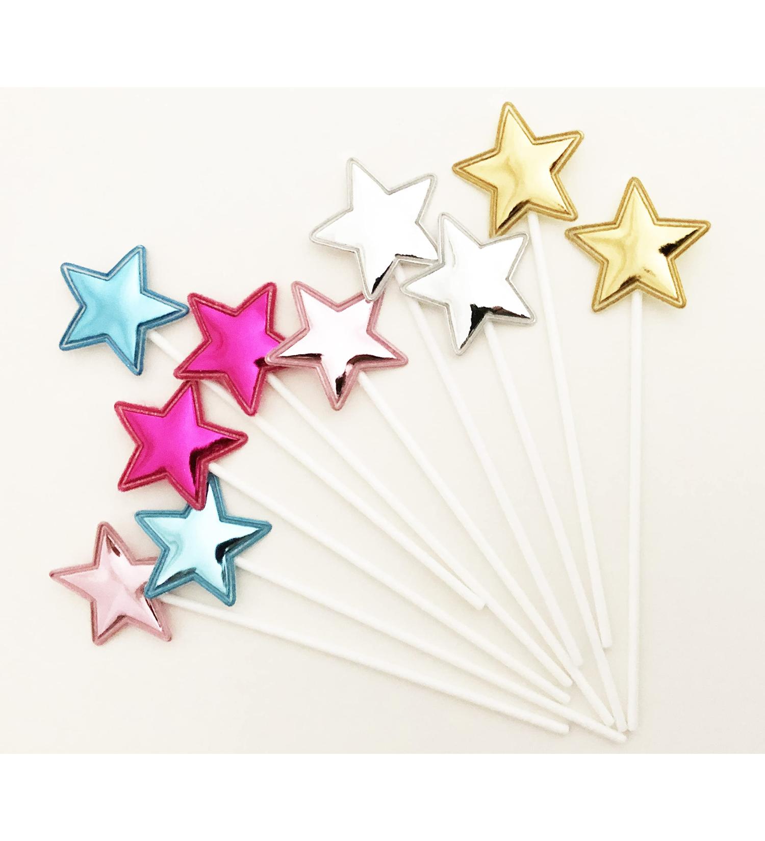 AILEXI Handmade 10 Leather Reflective Glitter Cake Topper for Cake Cup Cake and Ice Cream - Multicolor Stars